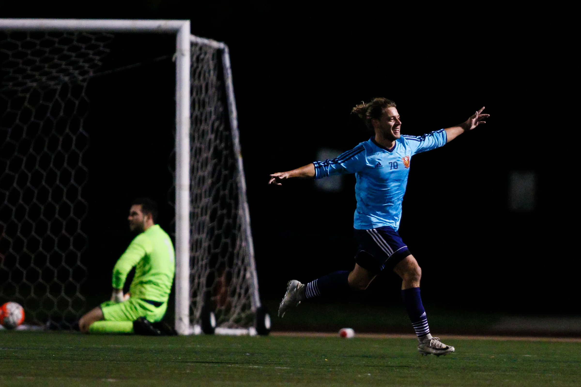 Somerville, MA: Matthew Vidal (Safira #70) scores to make it 4-1. Safira FC defeated Boston City FC 4-1 in a 2019 Lamar Hunt U.S. Open Cup game on October 20, 2018. (c) Burt Granofsky