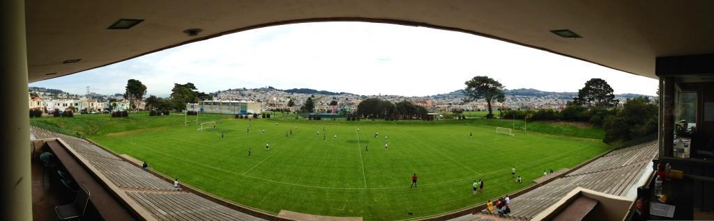 The rolling hills and iconic neighborhoods of San Francisco can be seen from the main stands of Boxer Stadium (Photo: SFSFL Social Media)