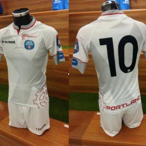 The club’s secondary kit, custom designed for both FC Mulhouse clubs, on display before their 2018 Seasons. (Photo: FCMP Social Media)