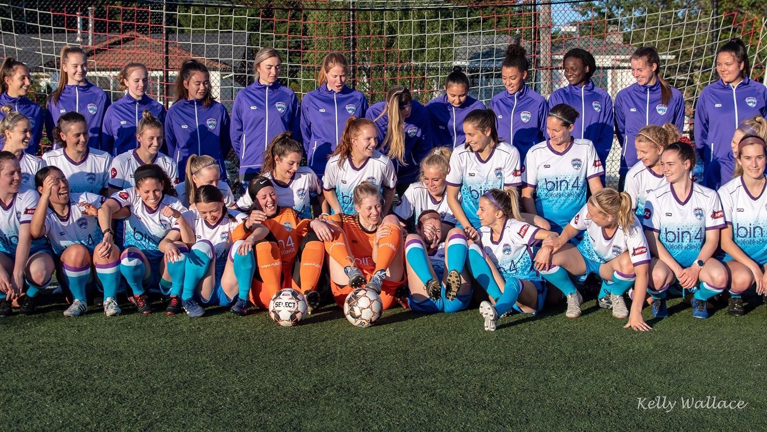 Playing footy should be fun—the women of Vancouver Island FC have a laugh during a team photo shoot.