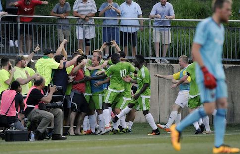 Christos celebrates against DC United. Image courtesy of Baltimore Sun.