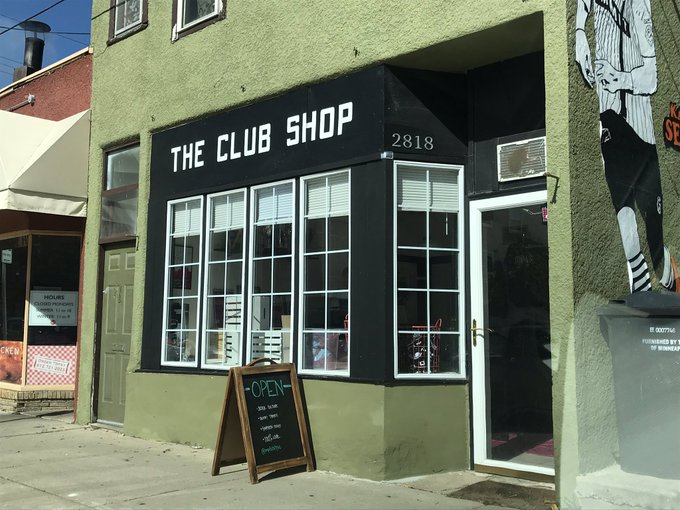 The club’s branding includes the use of a brick and mortar store font for their merchandise.