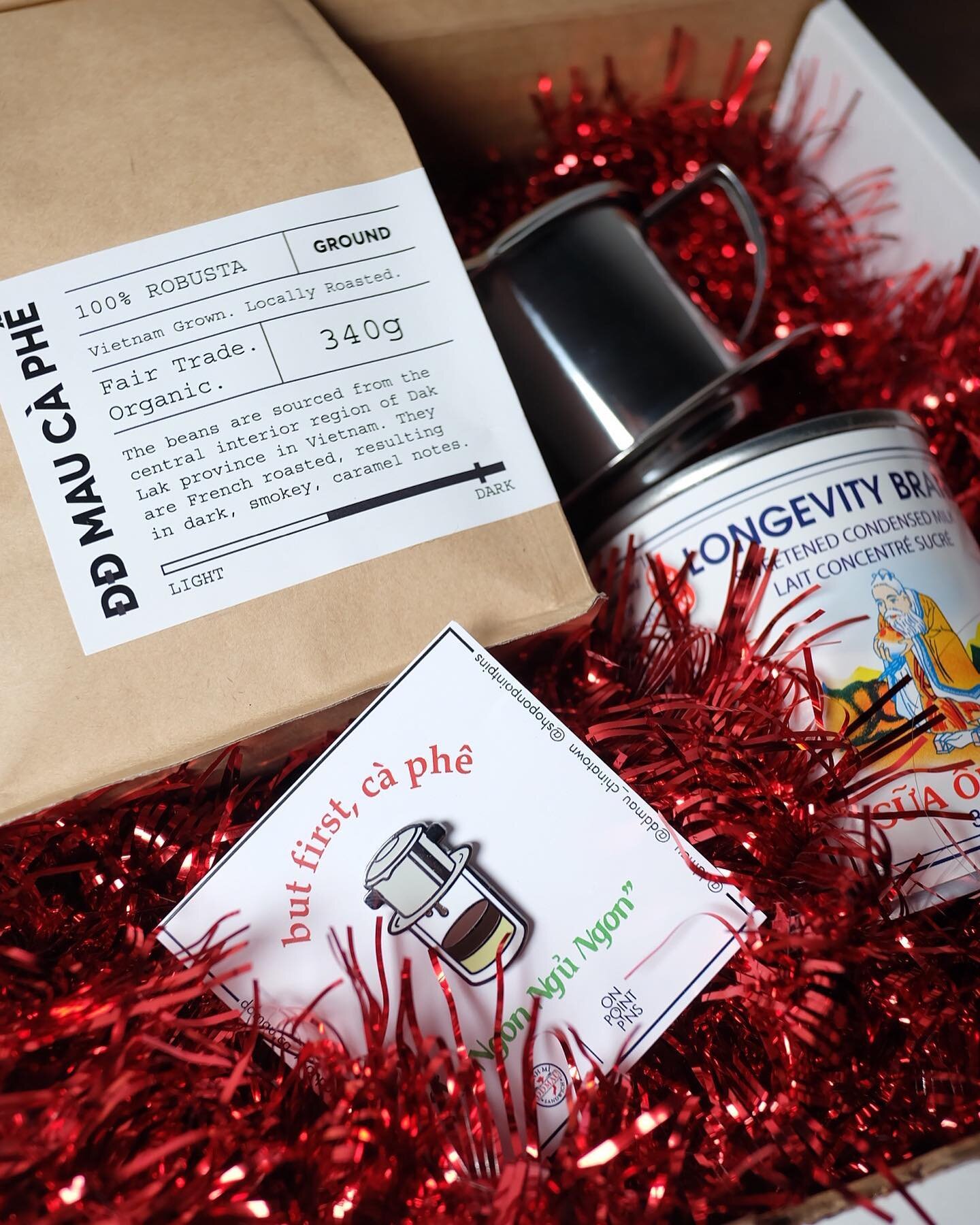 A gift for those early mornings and long nights.

Our cà phê kits have a special addition for the holidays. The cà phê phin enamel pins from @onpointpins are part of our Holiday kit! 

$32 gets you a bag of our signature DD Mau ground coffee sour
