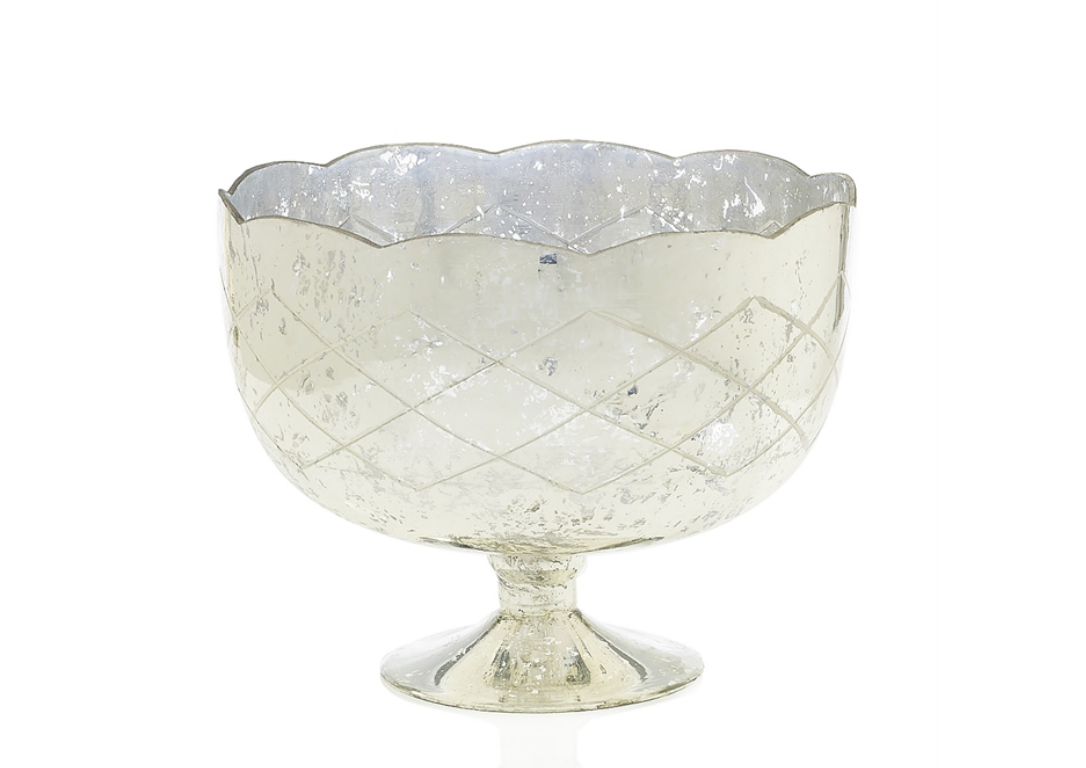 Large Silver Mercury Glass Compote