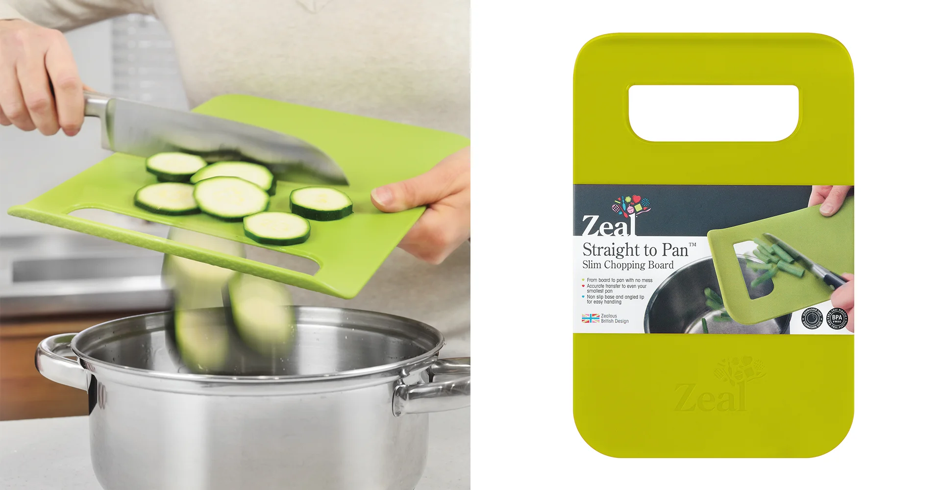 CKS Control range - Zeal - Thin board - cooking - chopped - courgettes - top view - knife