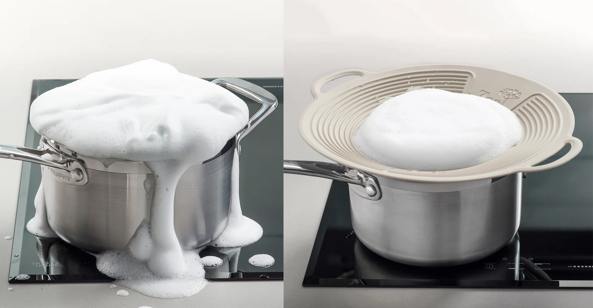 CKS Zeal 2018 range| CKS - Zeal - Boil over lid - Froth - Spillage - Cooking - Design - Pan - Lid - Stove - Mess - Lecreuset