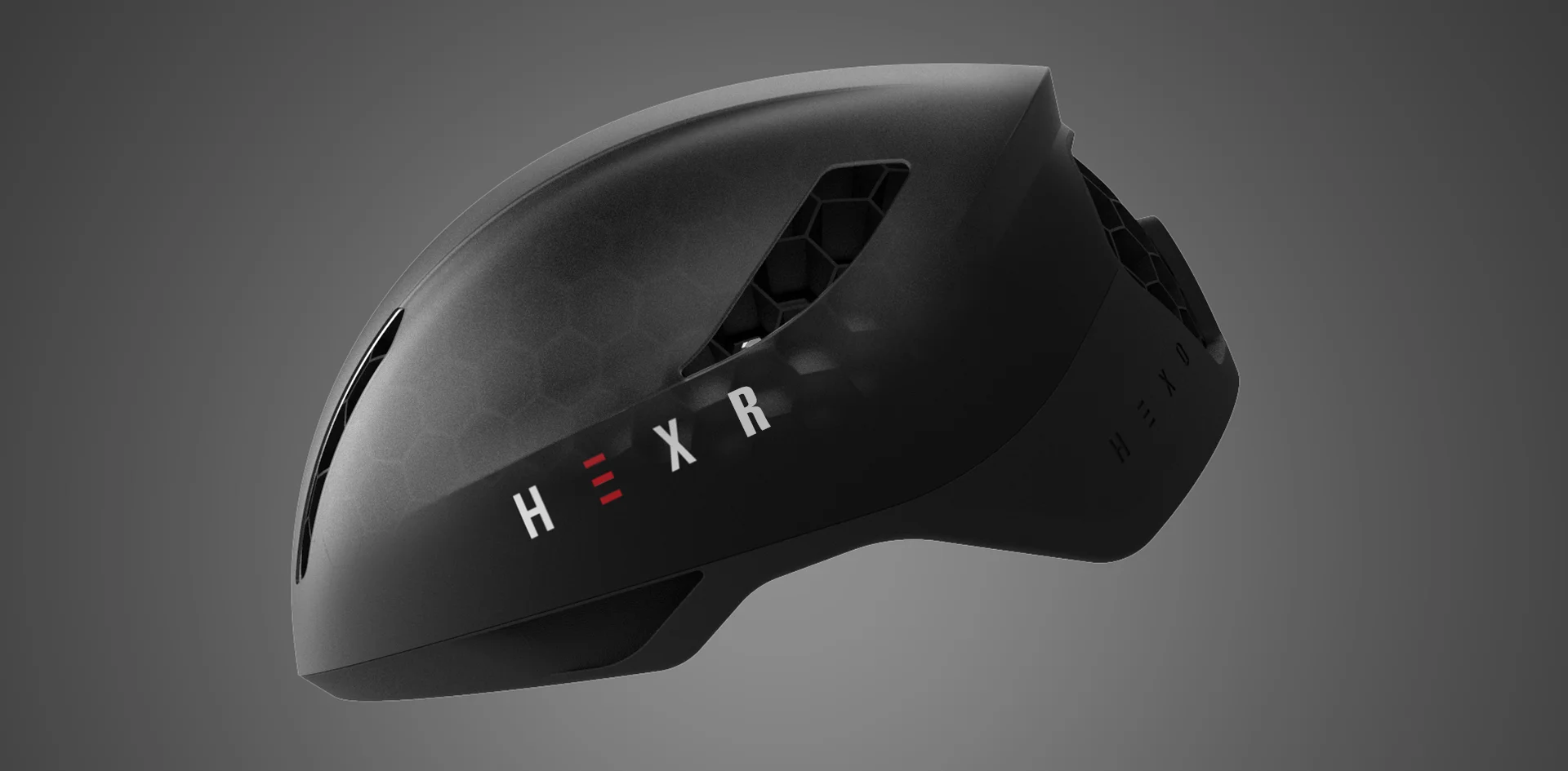 Hexr - helmet - photography - black - curventa - design - model - cycling - performance - transparent - hex - 3D print - aero - custom - headscan - render - keyshot - side view - product design