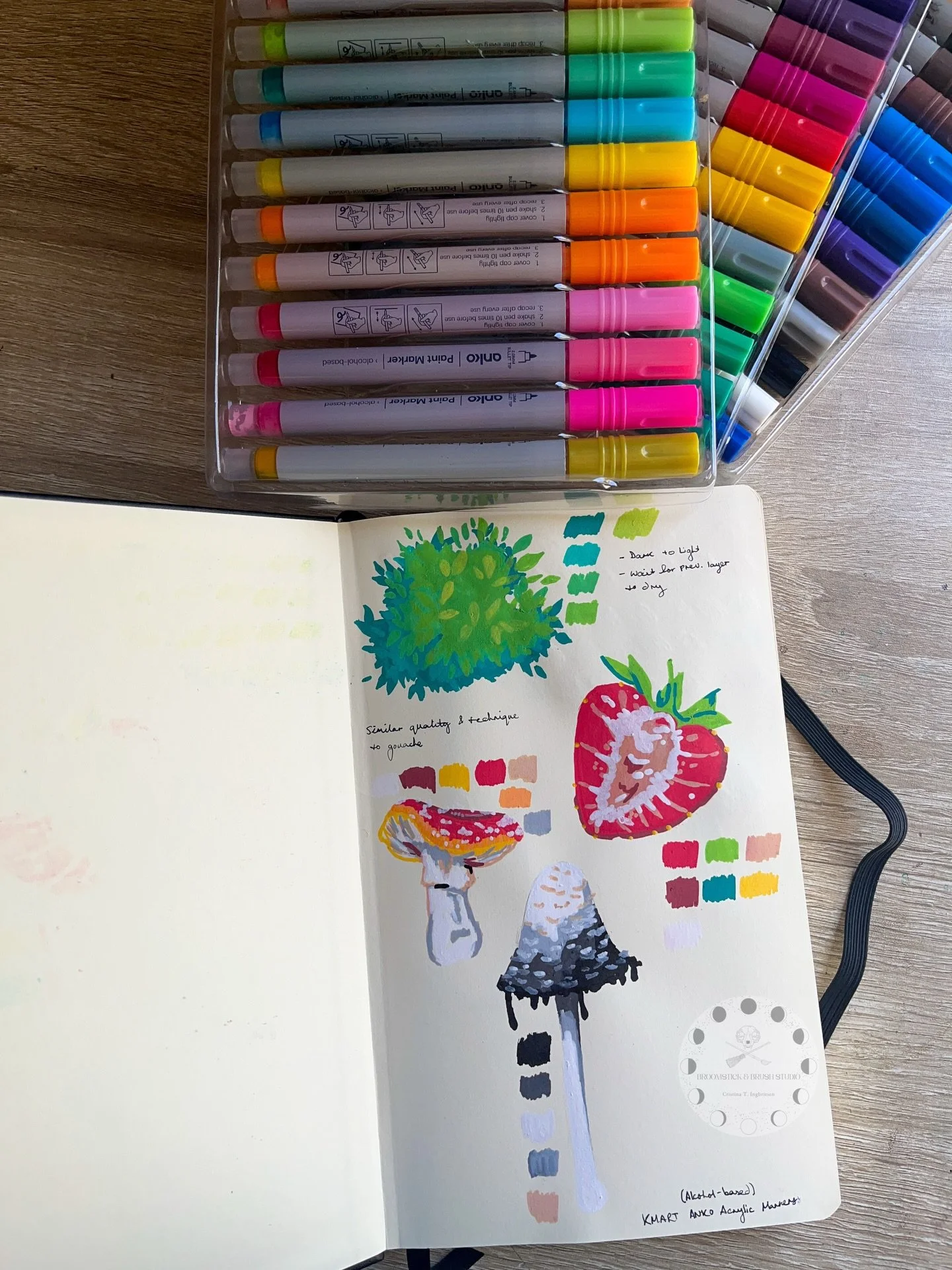 Bought these acrylic markers from @kmartaus to play around with. Not bad actually! The only annoying this is the nibs loose fibres and the paint goes on very light and dries much darker. Super fun to use and relax with.

#acrylicmarkers #sketchbook #