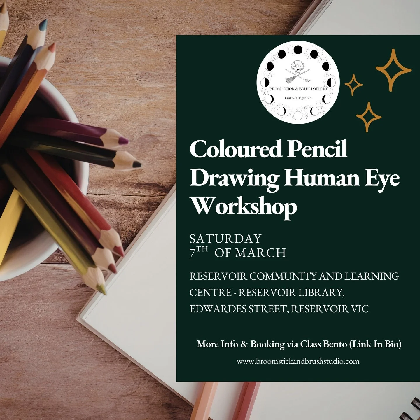 Looking for something to do this weekend? Learn about Prismacolor pencils and drawing the human eye this Saturday at the Reservoir Community and Learning centre!!!
Book your ticket now via link in bio! Couples and groups discounts available!

#artwor