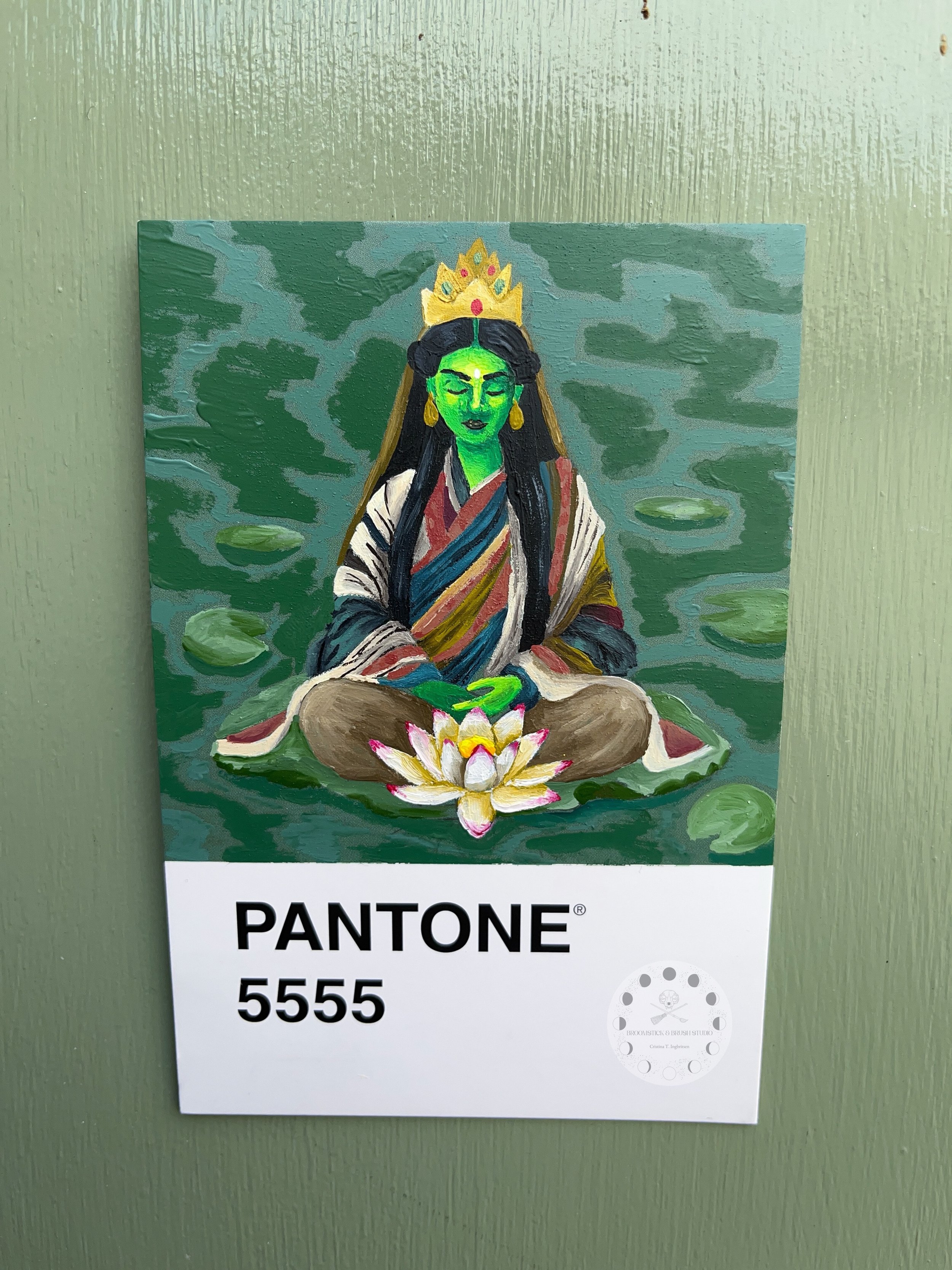 Tara/ Pantone 5555
Pantone Challenge 11/100

Tara is a compassionate goddess and spiritual guide associated with protection, wisdom, healing, and liberation from fear. In Buddhism, she is revered as a bodhisattva who helps beings overcome suffering, 