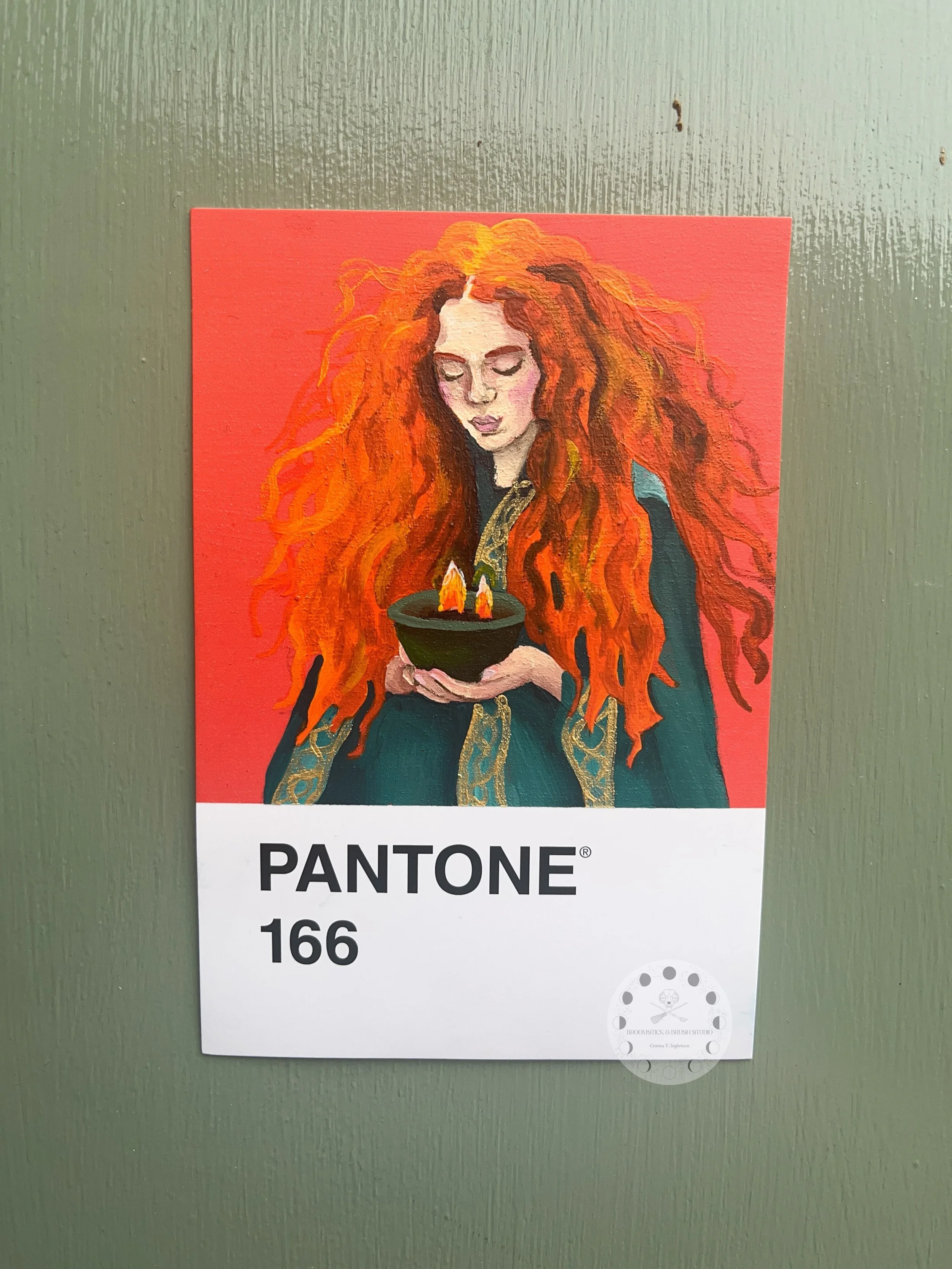 Brigid/ Pantone 166
Pantone Challenge 12/100

Brigid is a Celtic goddess of healing, poetry, inspiration, fertility, and the sacred flame. Revered in Irish mythology, she is associated with creativity, wisdom, protection, and the coming of spring. Br