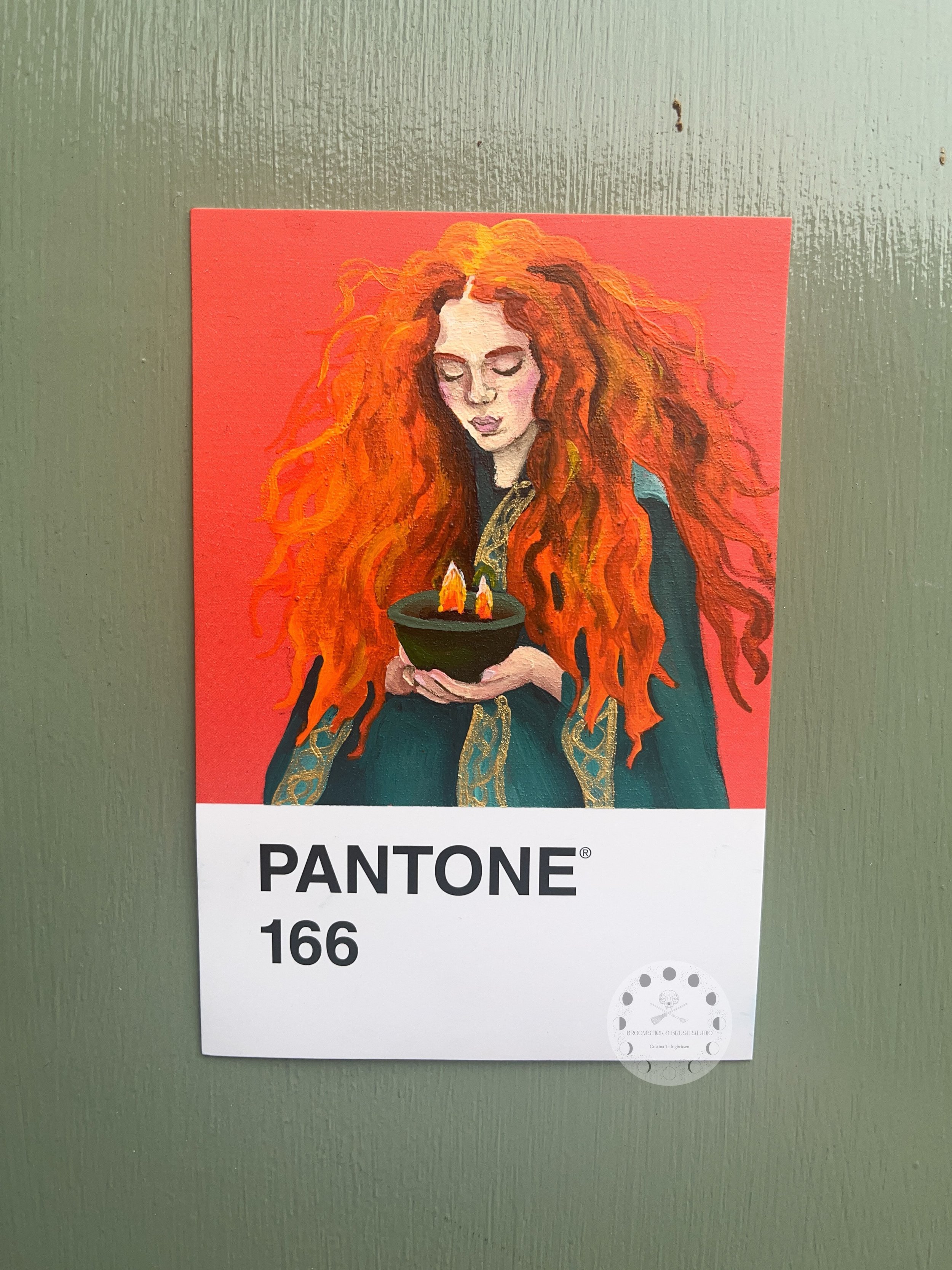 Brigid/ Pantone 166
Pantone Challenge 12/100

Brigid is a Celtic goddess of healing, poetry, inspiration, fertility, and the sacred flame. Revered in Irish mythology, she is associated with creativity, wisdom, protection, and the coming of spring. Br