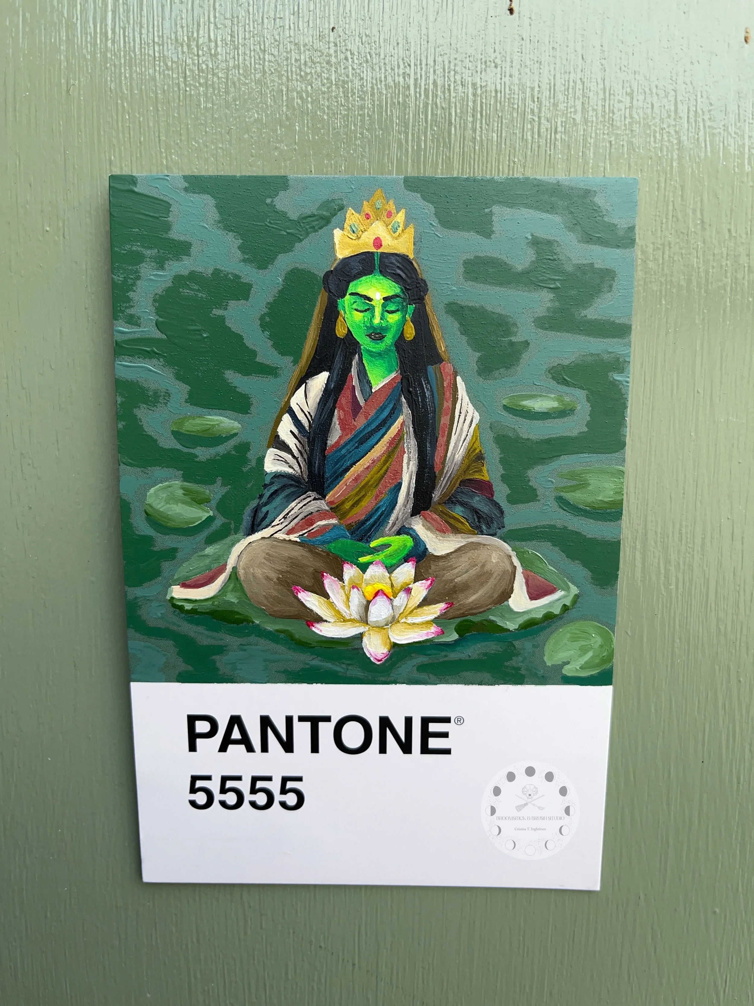 Tara/ Pantone 5555
Pantone Challenge 11/100

Tara is a compassionate goddess and spiritual guide associated with protection, wisdom, healing, and liberation from fear. In Buddhism, she is revered as a bodhisattva who helps beings overcome suffering, 