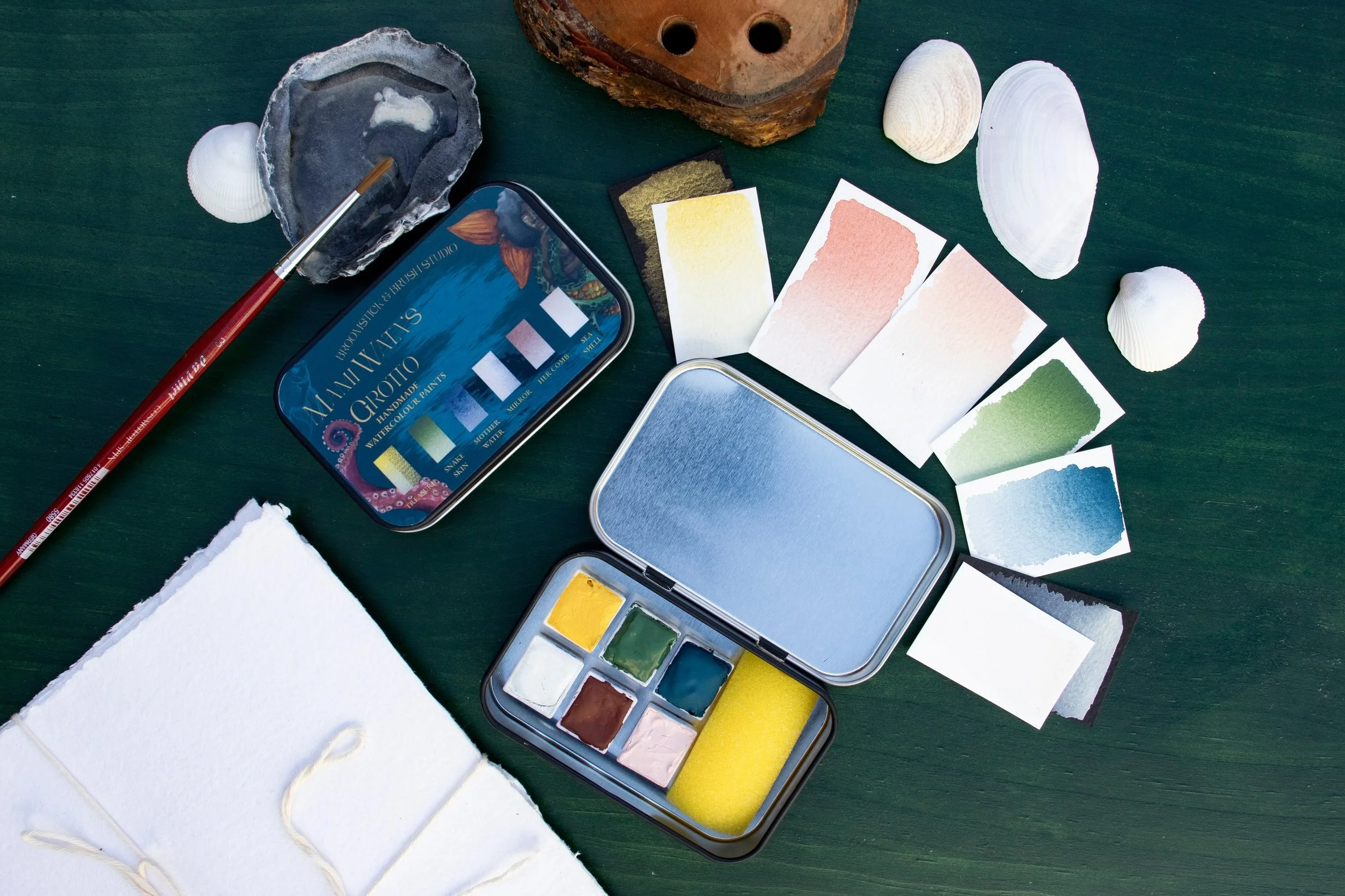 Introducing handmade watercolours! Here is one of 6 sets!

🌊 Mami Wata&rsquo;s Grotto

Enter the waters of Mami Wata&rsquo;s Grotto.

Inspired by the powerful and complex water-spirit traditions surrounding Mami Wata, this collection explores beauty