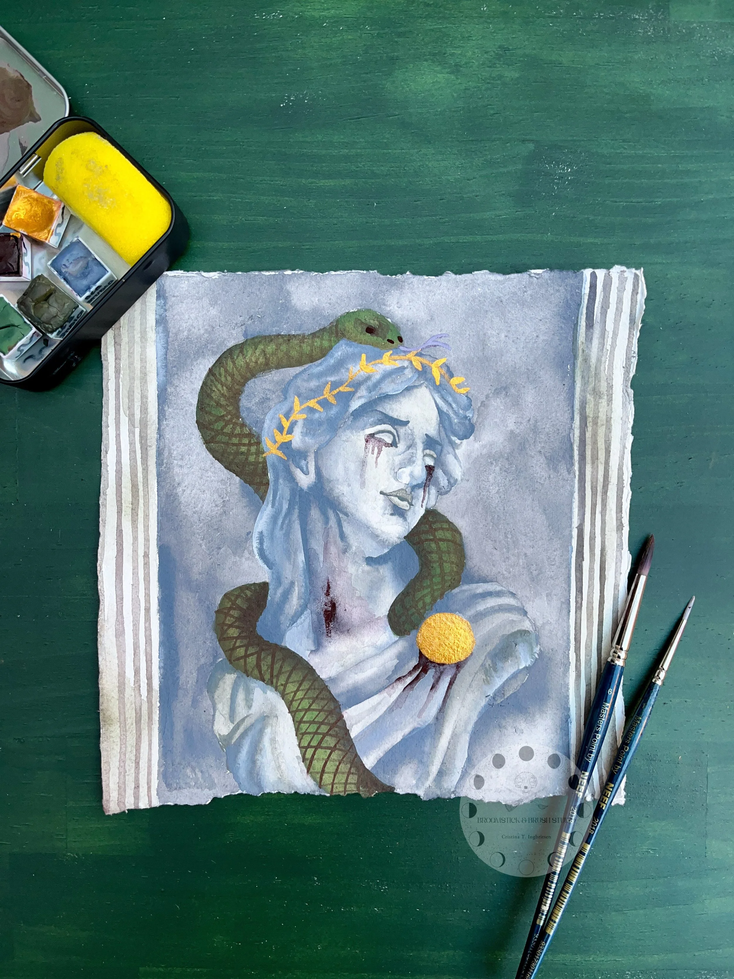 Medusa, professional handmade watercolour paint on paper, 2026

(See previous post for reel of me painting it.)

It&rsquo;s amazing what you can achieve with a limited colour palette of 6 colours! This was created using ONLY my Medusa&rsquo;s Cave ha