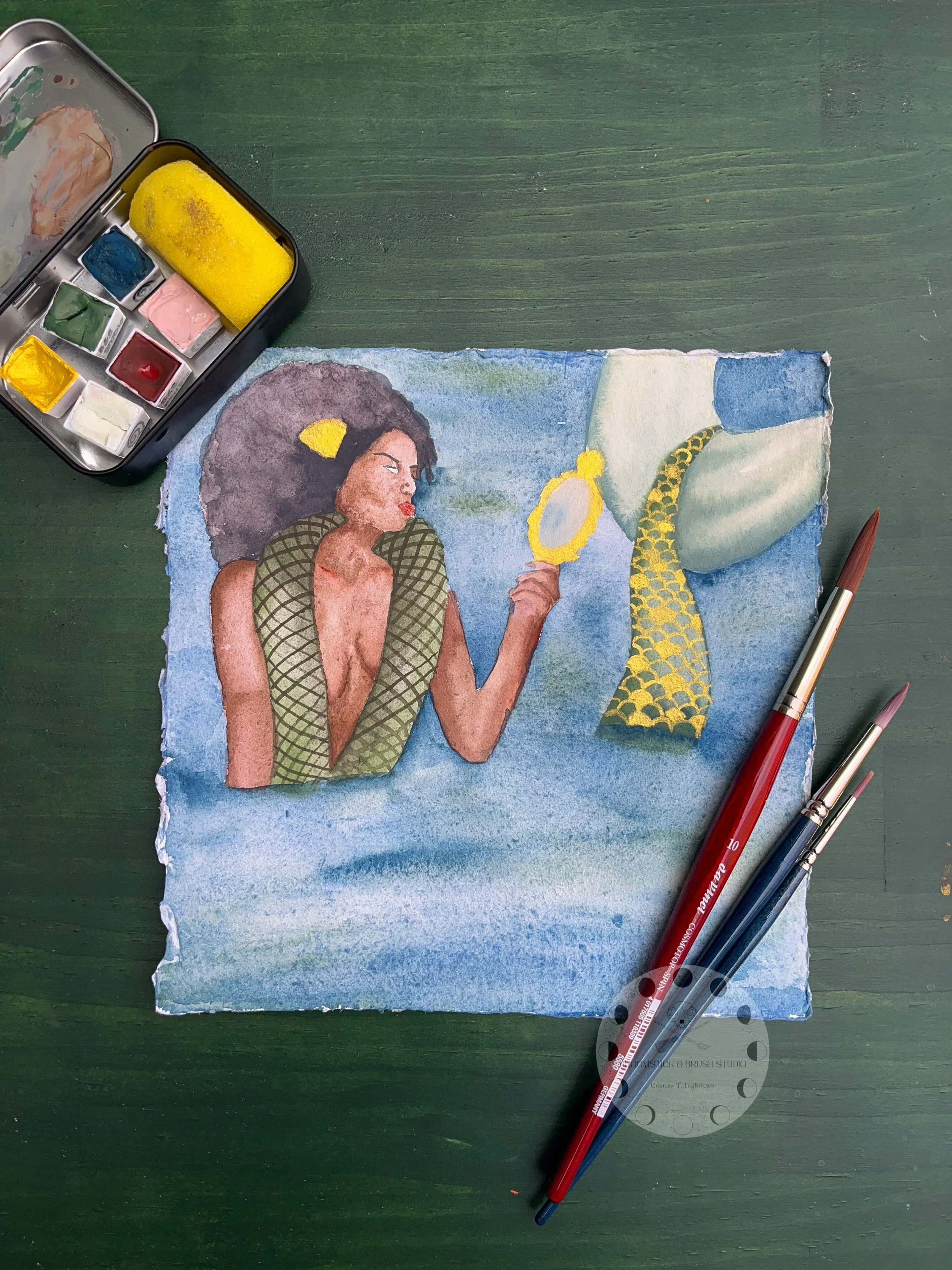 Mami Wata, professional handmade watercolour paint on paper, 2026

(See previous post for reel of me painting it.)

It&rsquo;s amazing what you can achieve with a limited colour palette of 6 colours! This was created using ONLY my Mami Wata&rsquo;s G