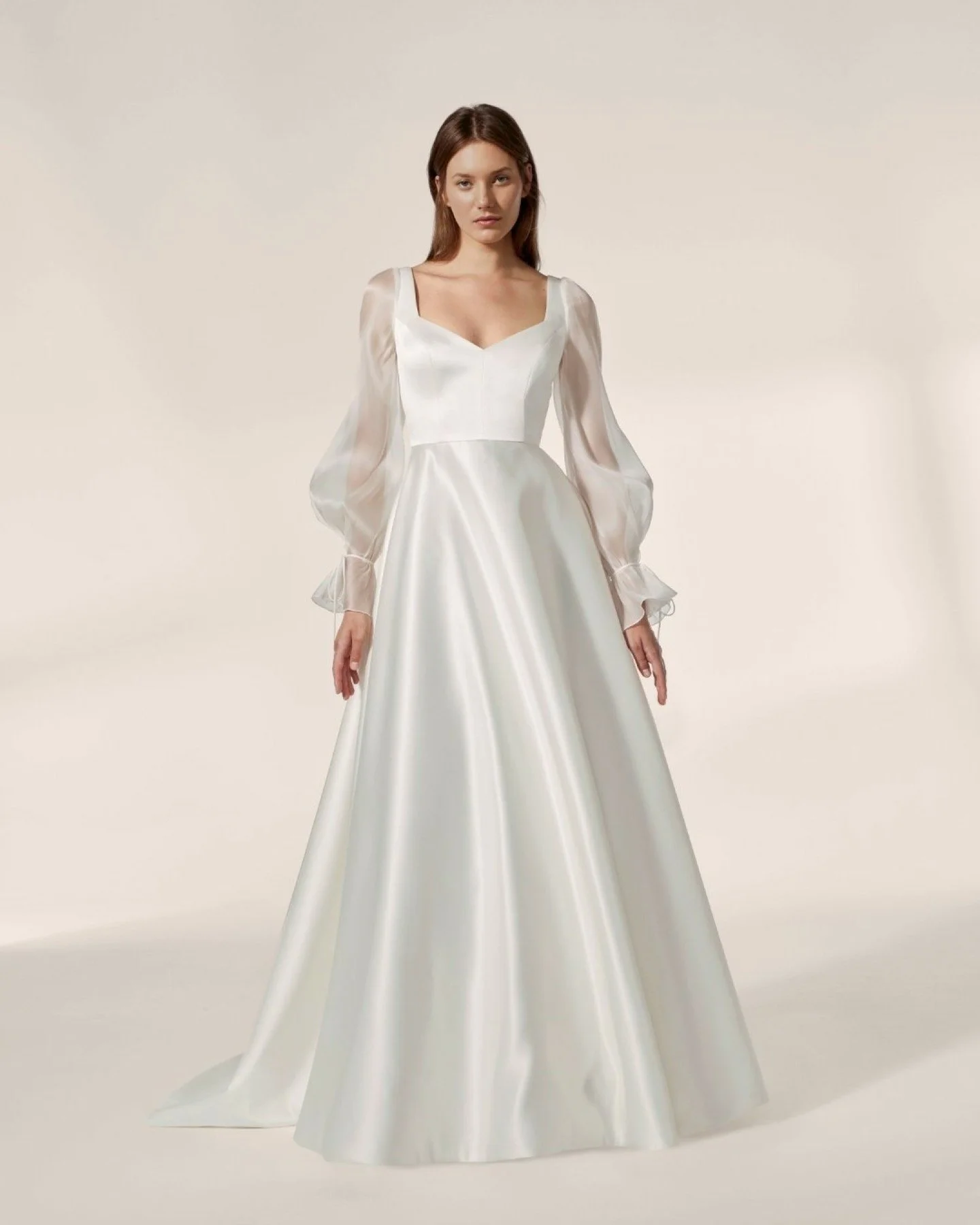 NEW ARRIVALS

Just landed in the boutique are two new 2026 dresses from @jesuspeiroofficial.

2640 - a pretty and romantic traditional satin wedding dress, with modern organza sleeves and a full skirt. 
Our sample is a size  16.

2642 - A sleek satin