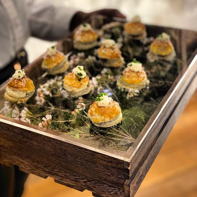 Delicious wild mushroom pithiviers with truffle celeriac pur&eacute;e and grated Parmesan. Perfect seasonal canap&eacute;. . .#events #event #canape #canapes #partyplanner #partyideas #partyfood