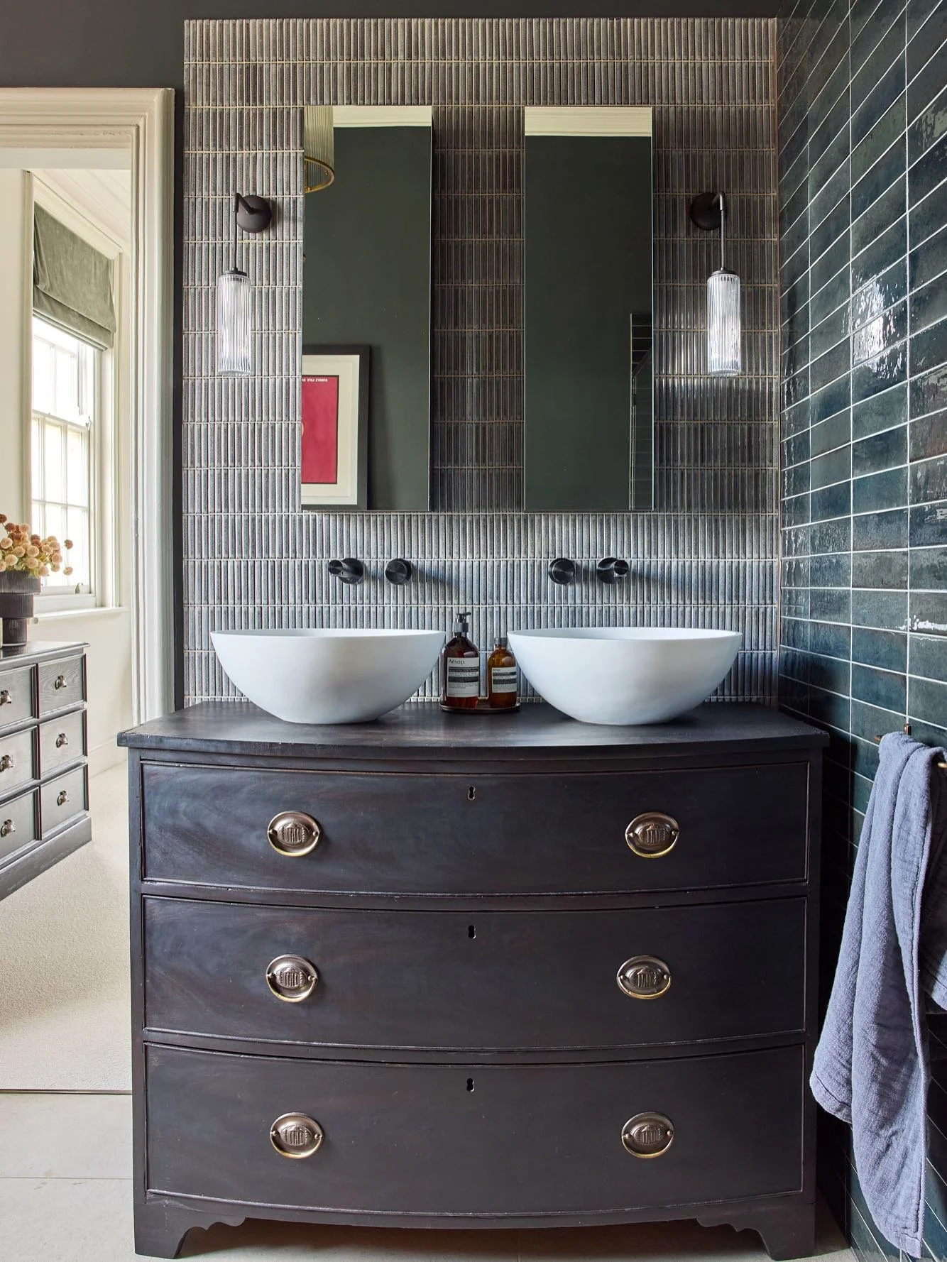 The other side of the Park House Project ensuite&hellip;.

Repurposing and re using furniture peices was very important to my clients and of course old peices add to the character of the space, as well as Mixing eras of furniture. We adapted these dr