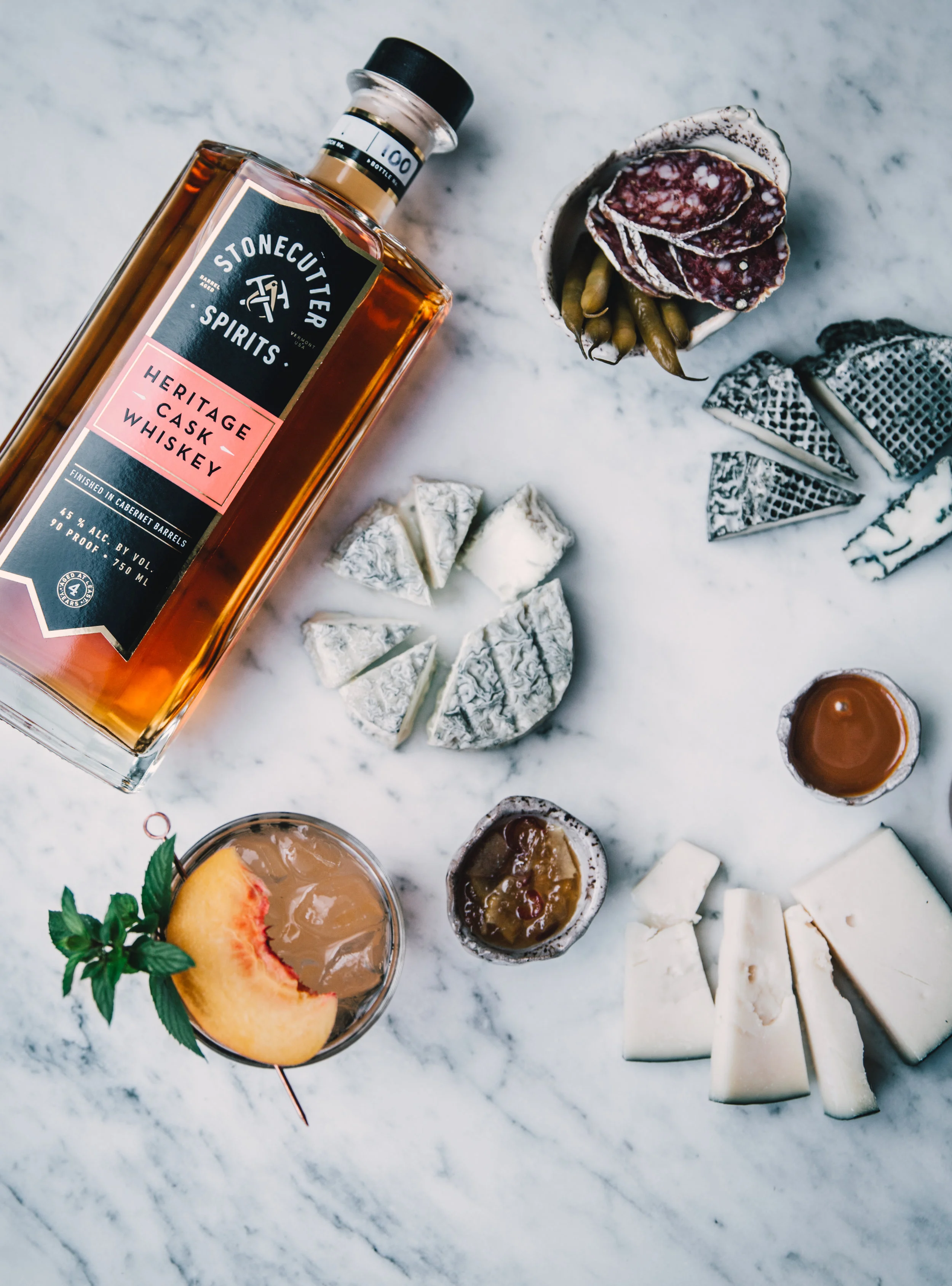Stonecutter Spirits Vermont Distillery Heritage Cask Whiskey with Cheese