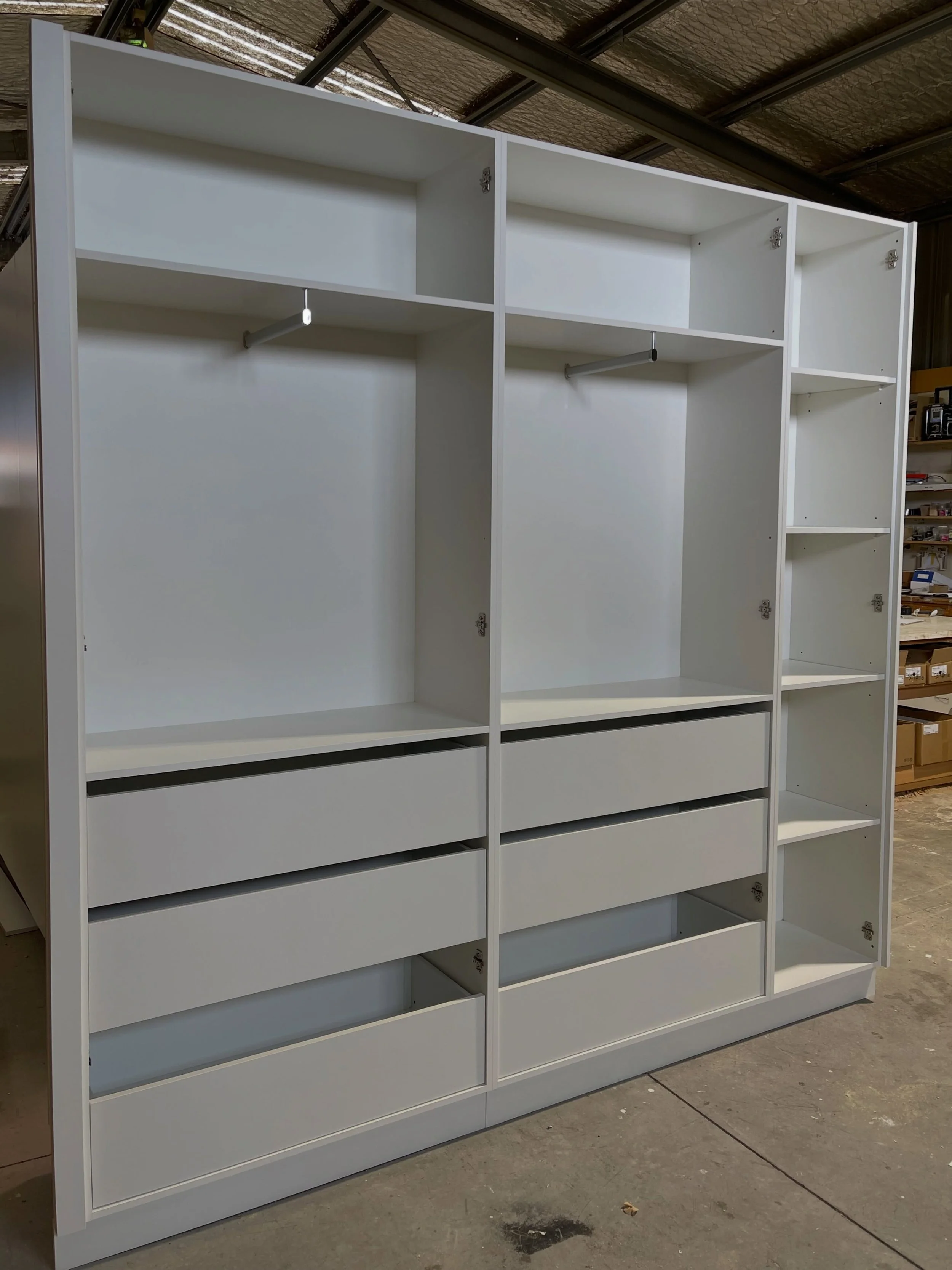 Custom built wardrobes ready for install! 
(and just in time, one of our next projects, their kitchen!)

Our customer came to us knowing exactly what she wanted, and we are happy to have helped 🙌🏼 

Any space can be purpose built to be more functio