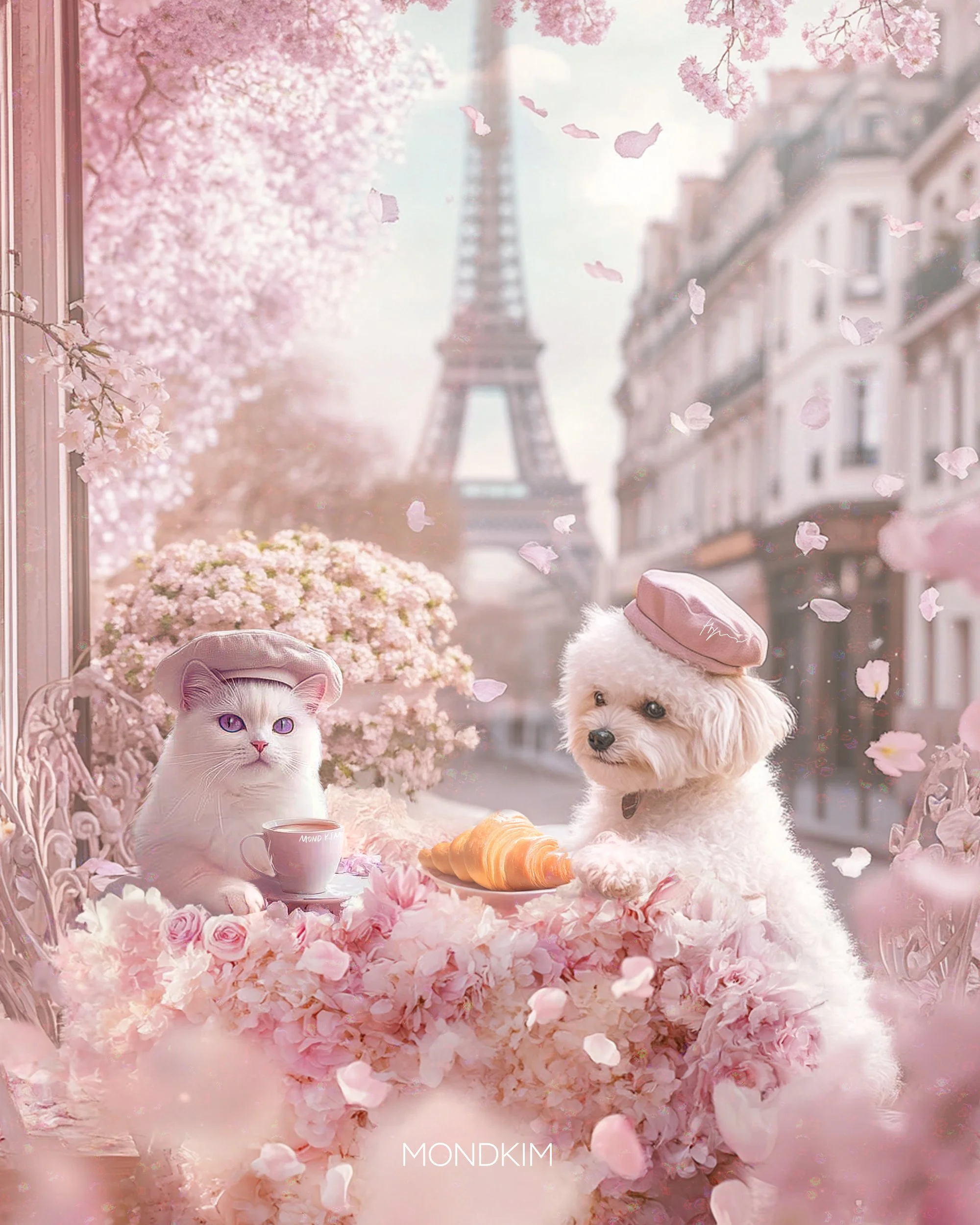 Paris in the Blossom Rain_cat&dog_mondkim.jpg