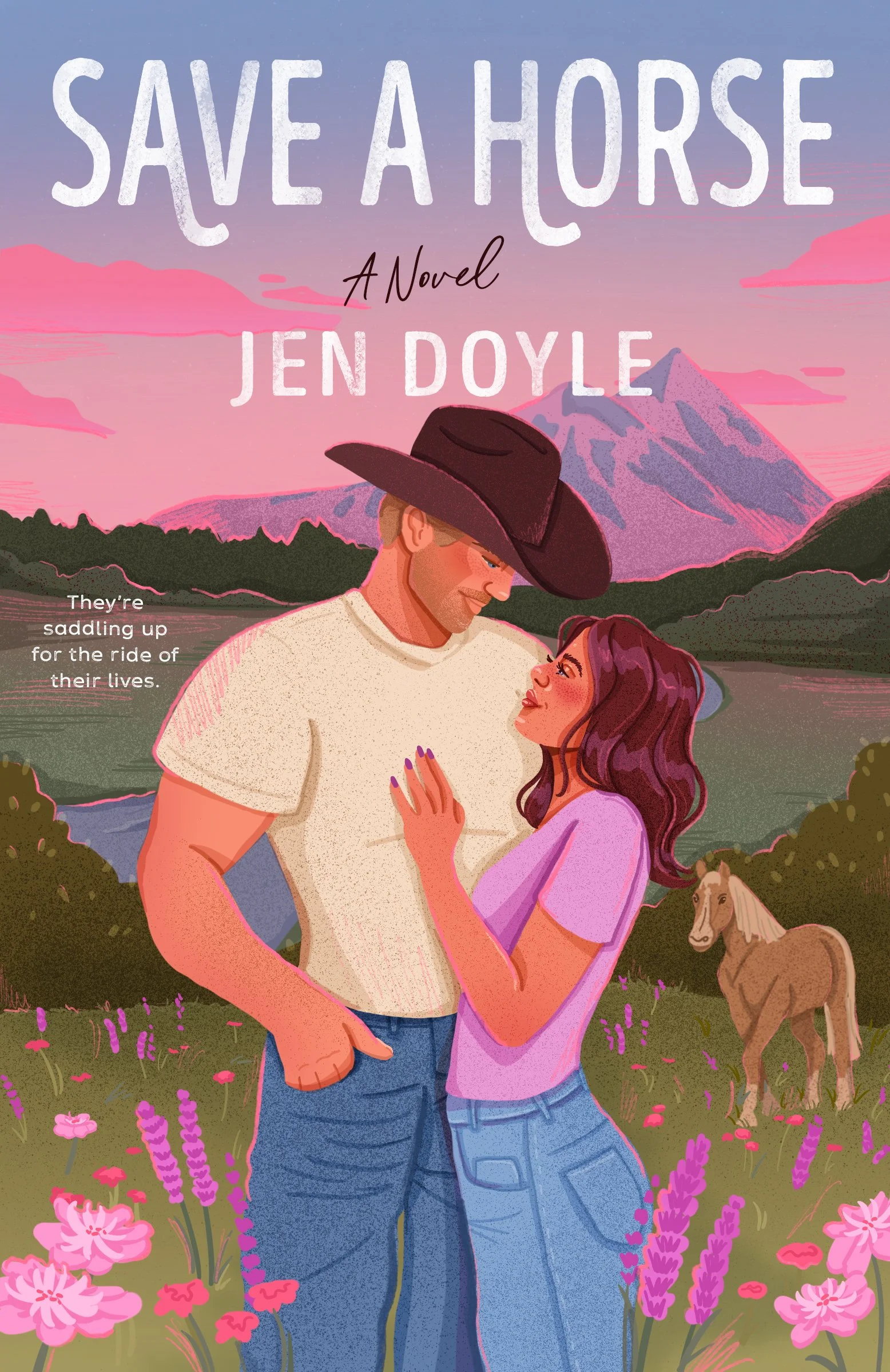 Cover of a couple in front of a Montana mountain range and valley at sunset.