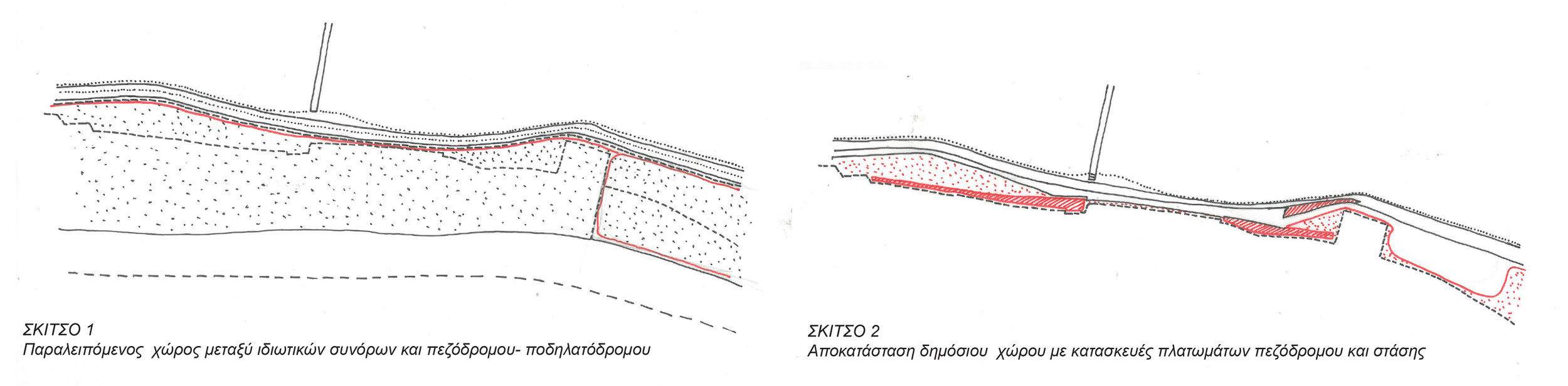 The omission of part of the public space between the private border on the eastern side of the river and the pedestrian / bicycle route, which is under degraded conditions and indefinite use