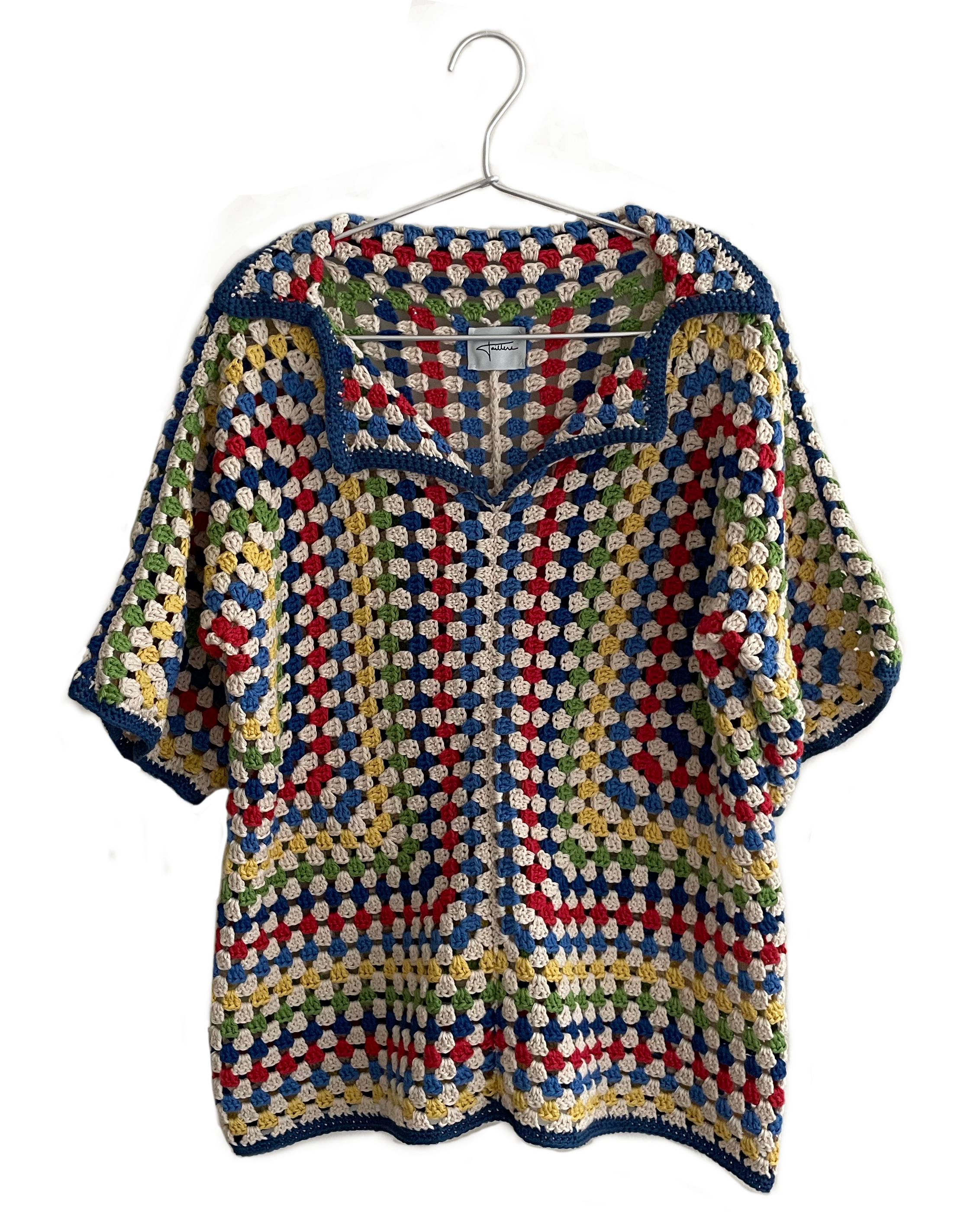 crochet camp collar pullover shirt – multicolor