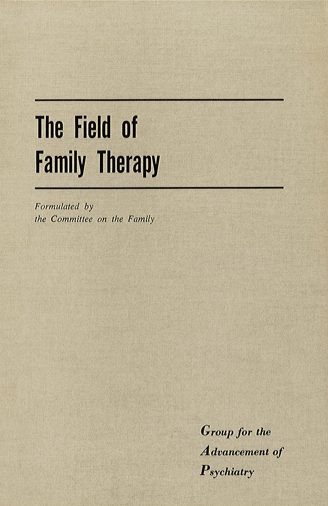 The Field of Family Therapy - Gap Report