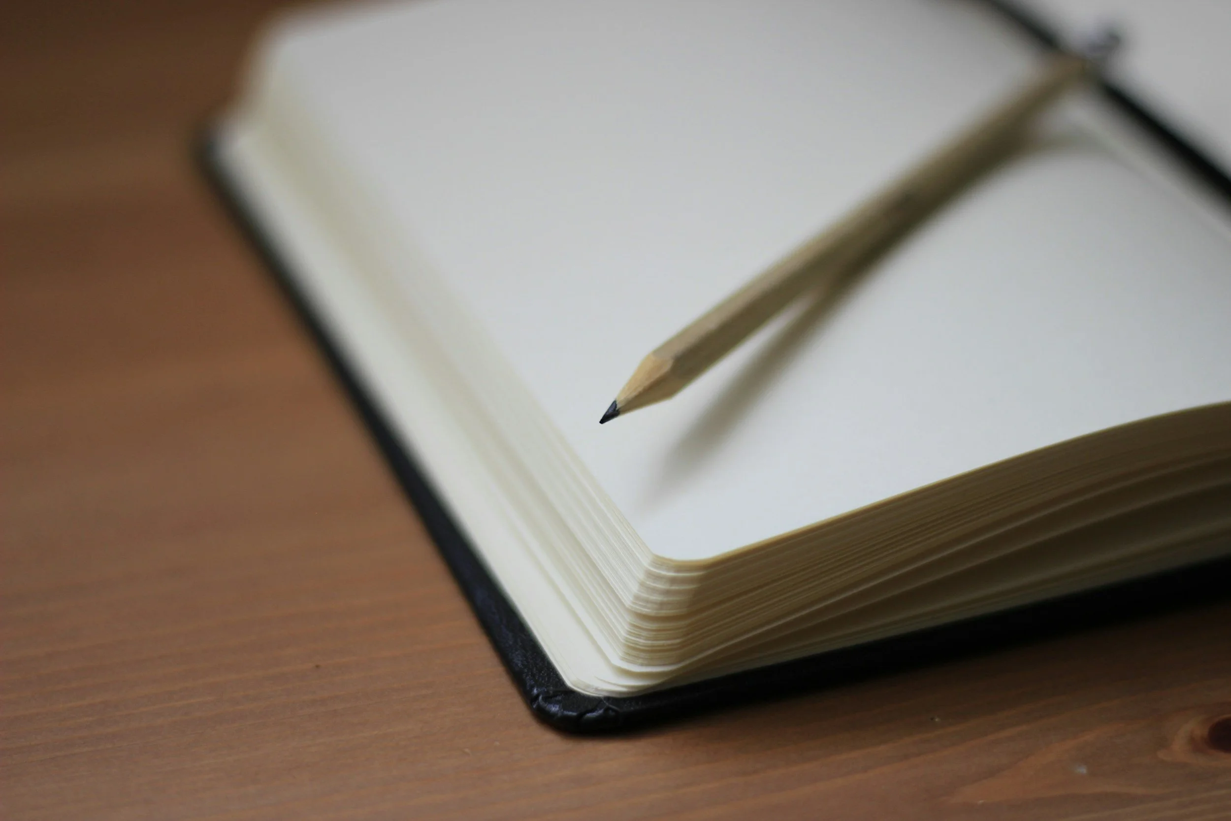 Pencil laying on open blank notebook