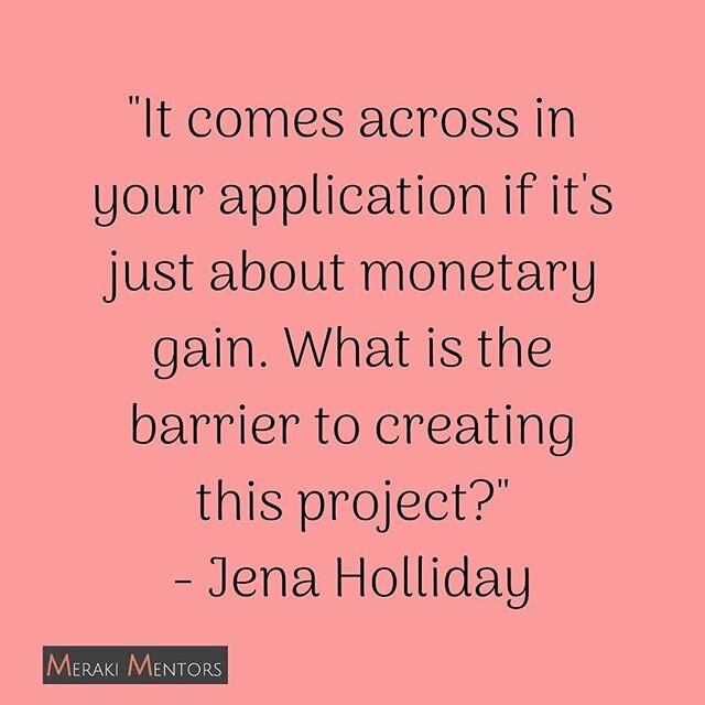 Jena Holliday of @aspoonfuloffaith on the grant application process. In need of some advice on your next grant app? Tune in on Meraki Mentors!
.
.
.
.
.
.#merakimentorspod #merakimentorspodcast #podcast #podcastrecs #femaleartists #creative #artquote