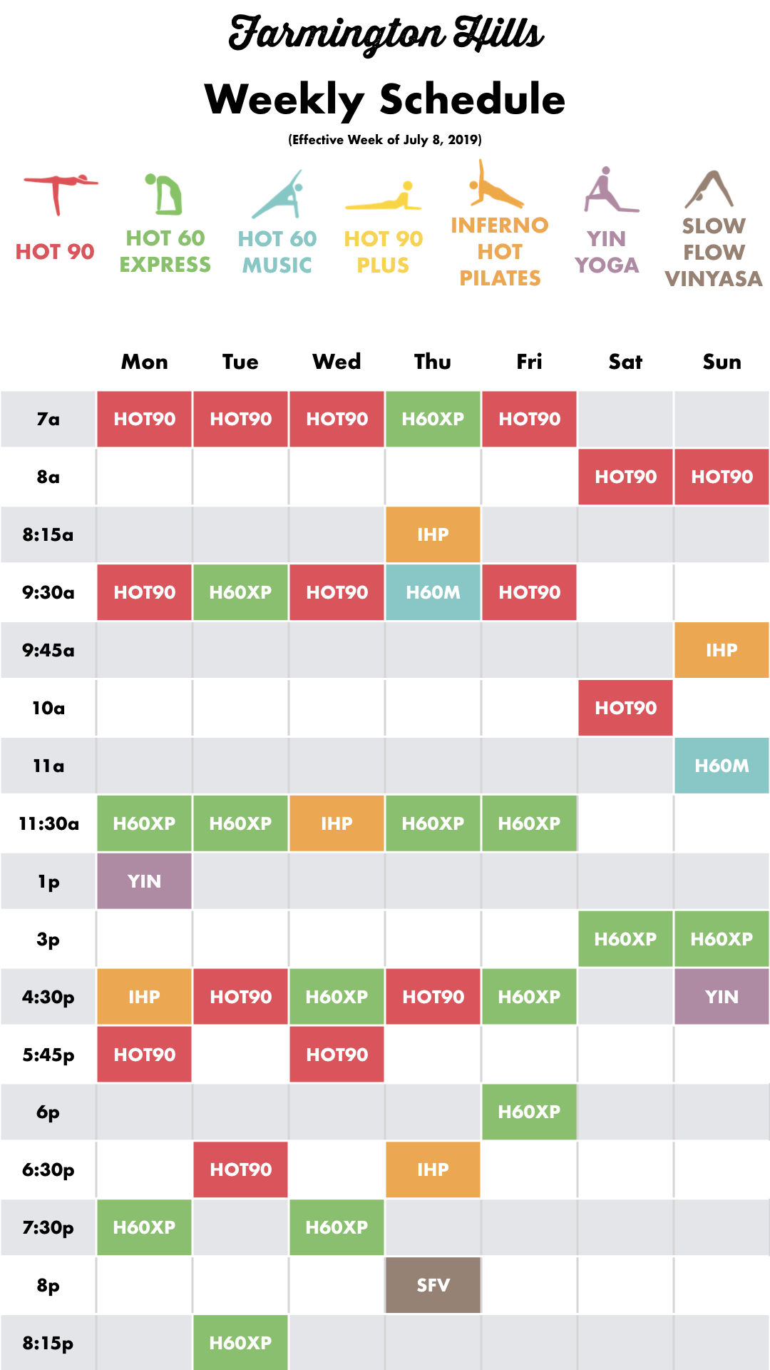 Hot Yoga Works Timetable