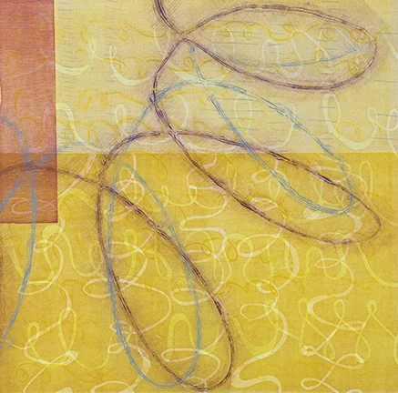My Own Story 21in x 21in One of a kind print. Woodcut, collagraph, mono print