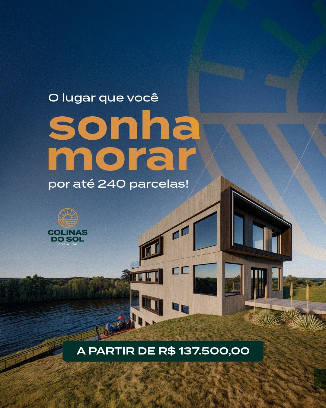 Aqui no Colinas do Sol, o seu sonho de morar em um lugar perfeito pode se tornar realidade com parcelamento de at&eacute; 240 vezes!

Imagine viver em um loteamento fechado, com seguran&ccedil;a 24h, infraestrutura completa e &aacute;reas de lazer pa