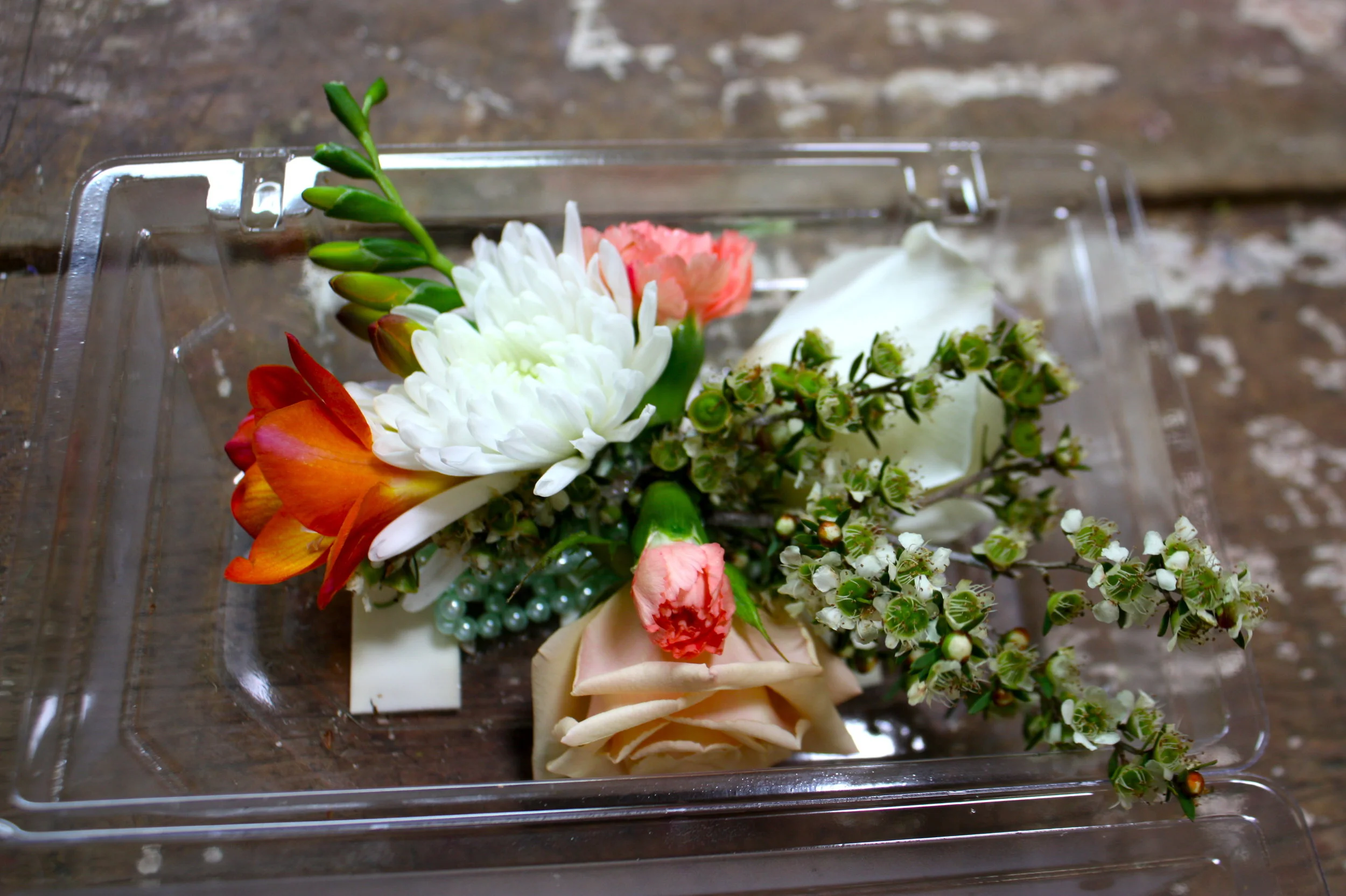 peach wedding corsage