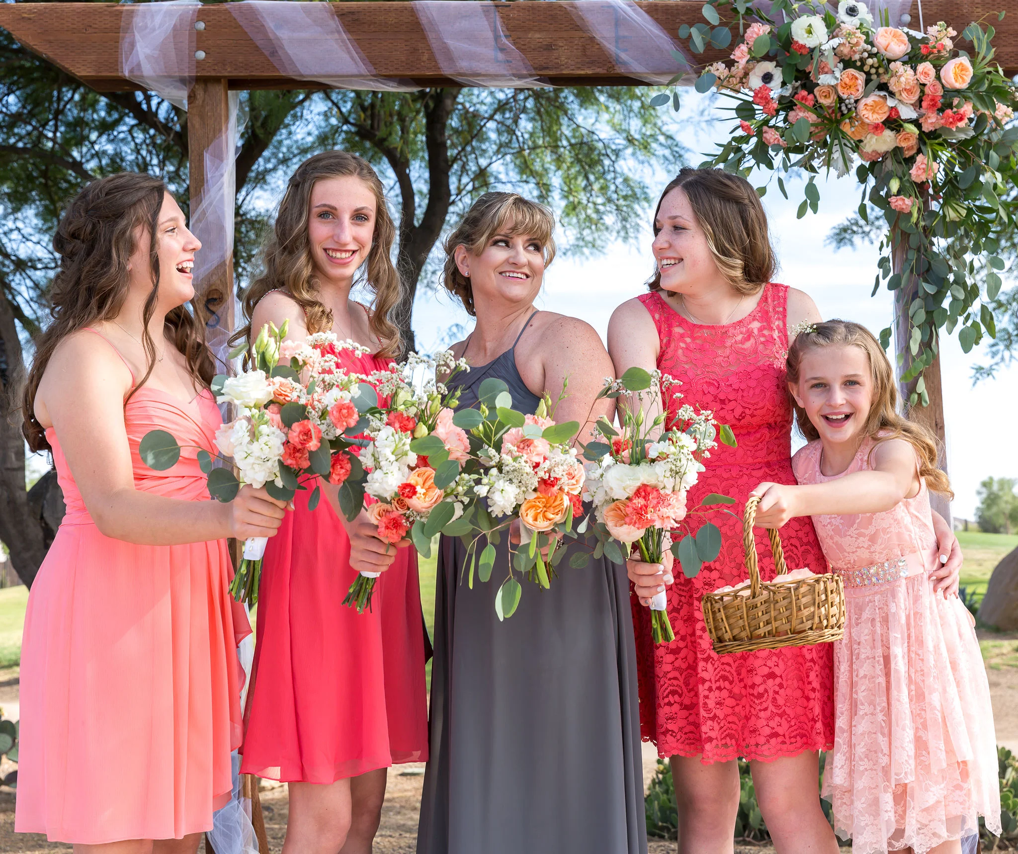 Peach and coral bridesmaid dresses