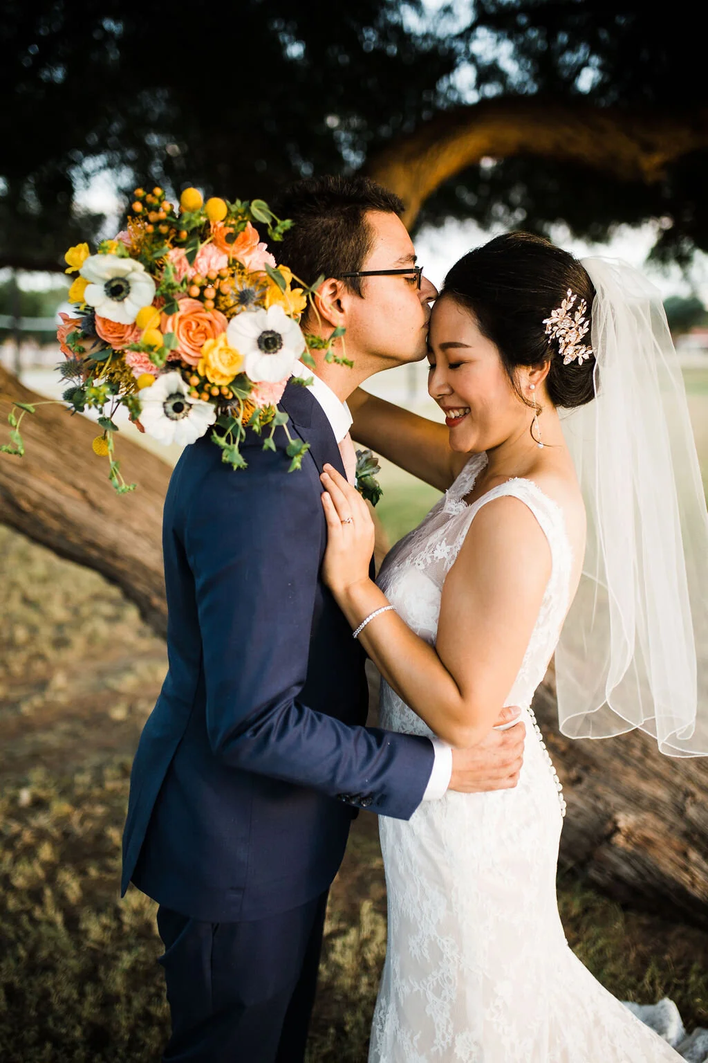 Sweet bridal kiss