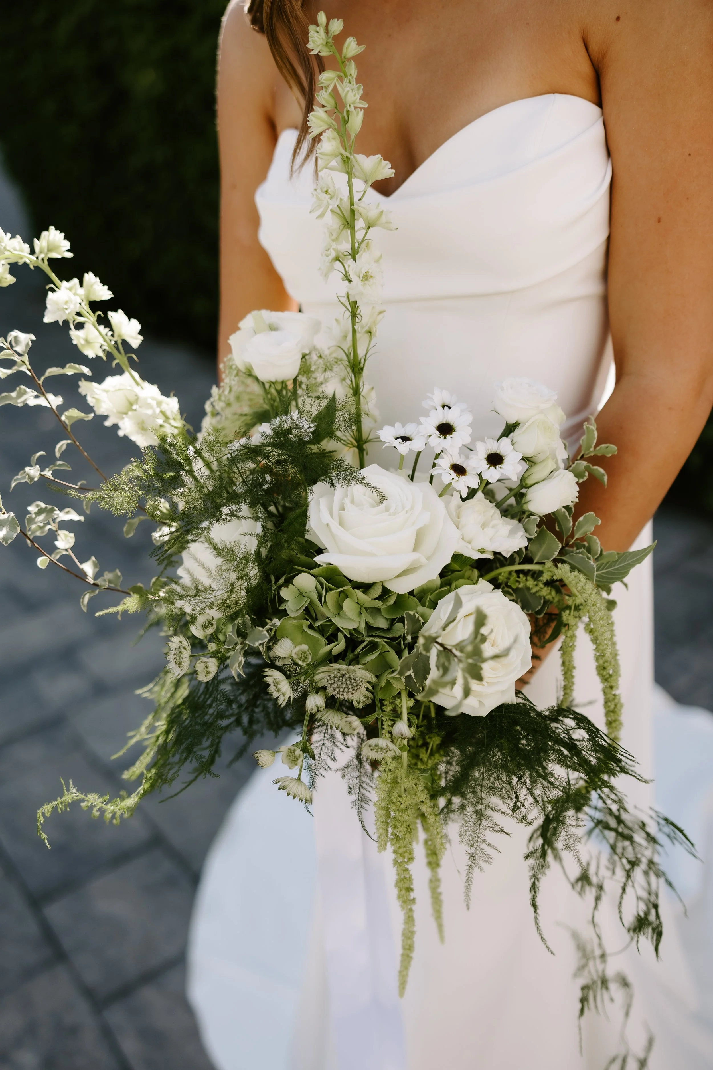 Green and white organic bridal bouquet