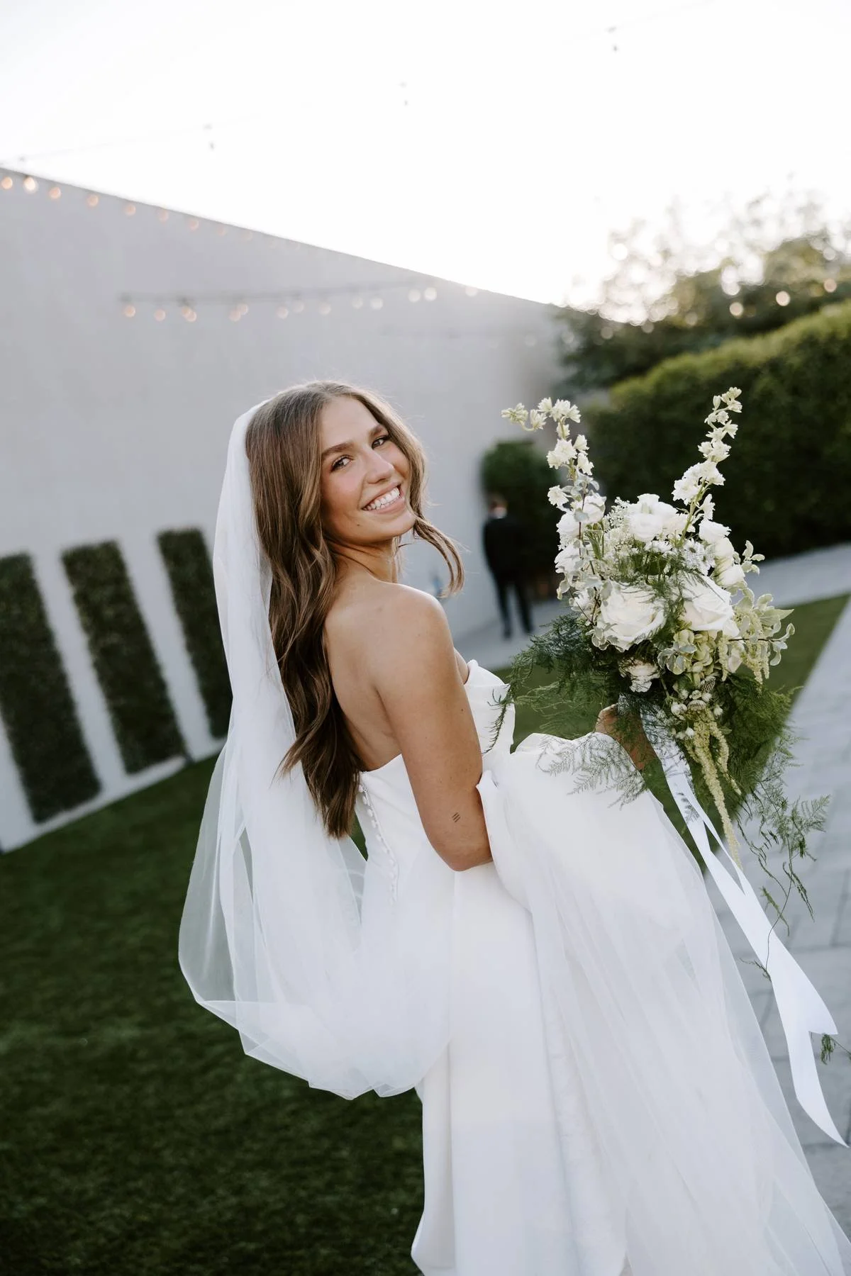 Bride with natural, organic wedding bouquet