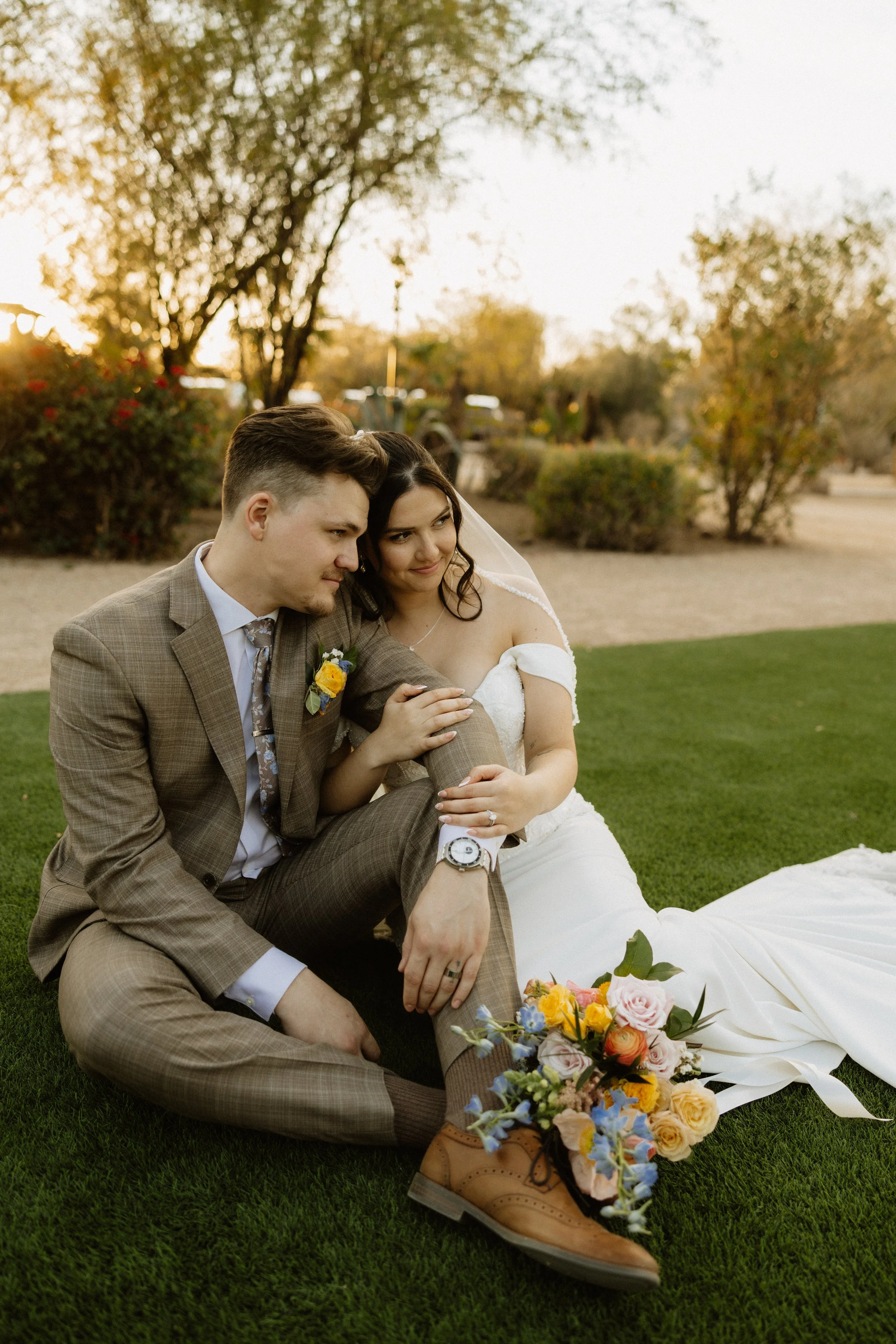 Groom and Bride on lawn