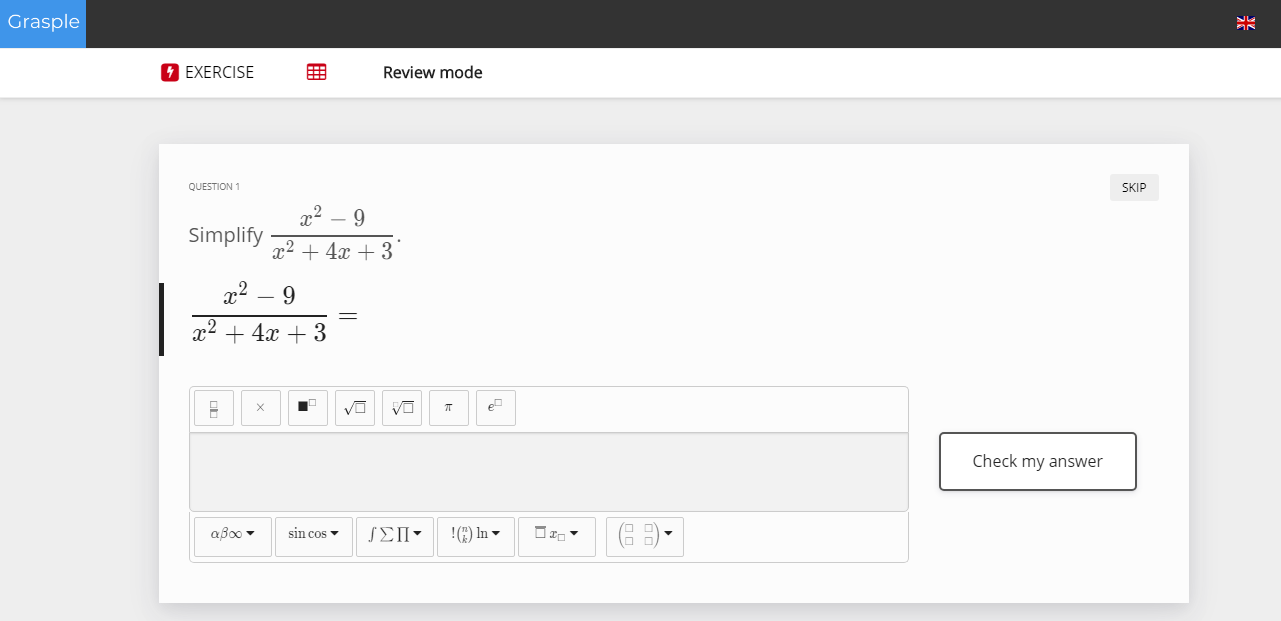 Practicing rational expressions with Grasple. And no, I have no idea what that means…