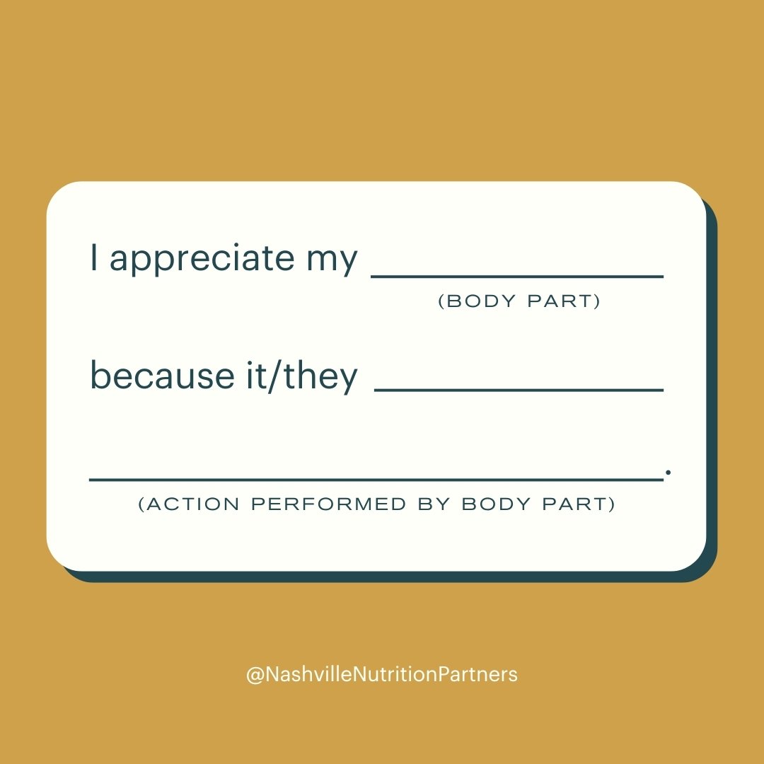 Body gratitude can be difficult. 🫶 Try this &quot;mad libs&quot; style prompt to help increase gratitude for your body and all it does for you.
#BodyImage #BodyNeutrality #BodyAcceptance #BodyGratitude #BodyImageTips