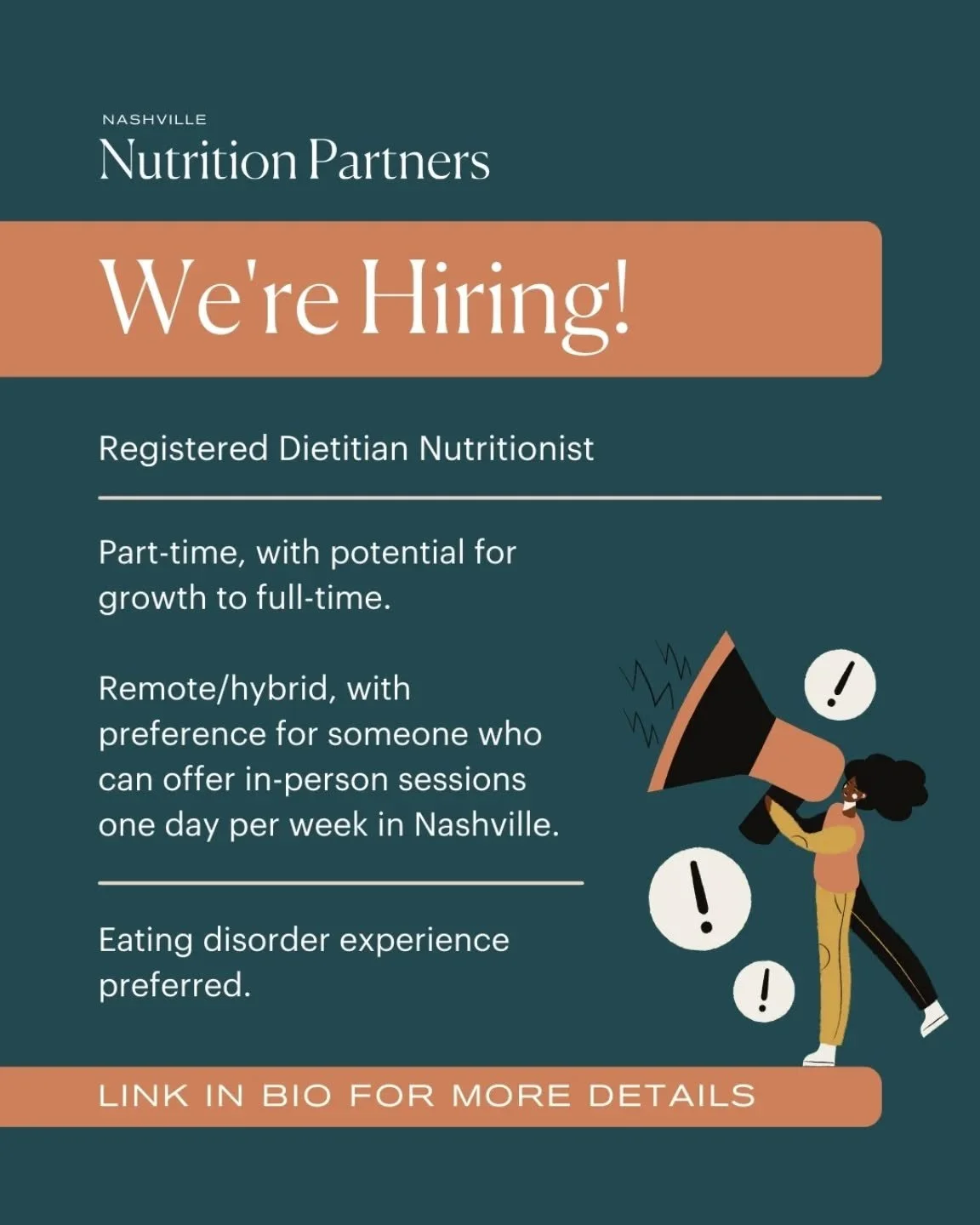 📣 Join Team NNP! We're hiring a dietitian. 💖

Check out our website (link in bio) for more details and to apply. We are accepting applications through Friday 10/10.
