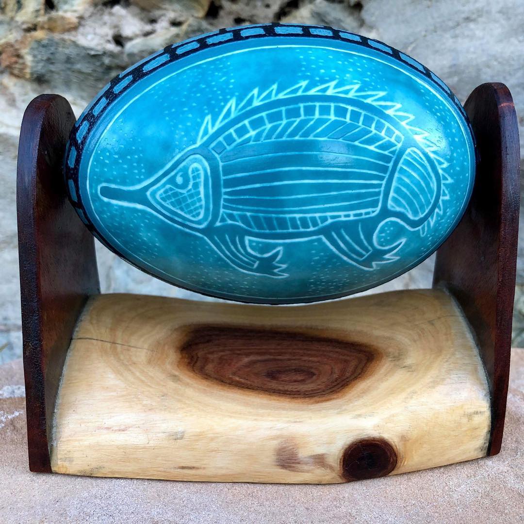 Carved Emu Egg + Horizontal Base