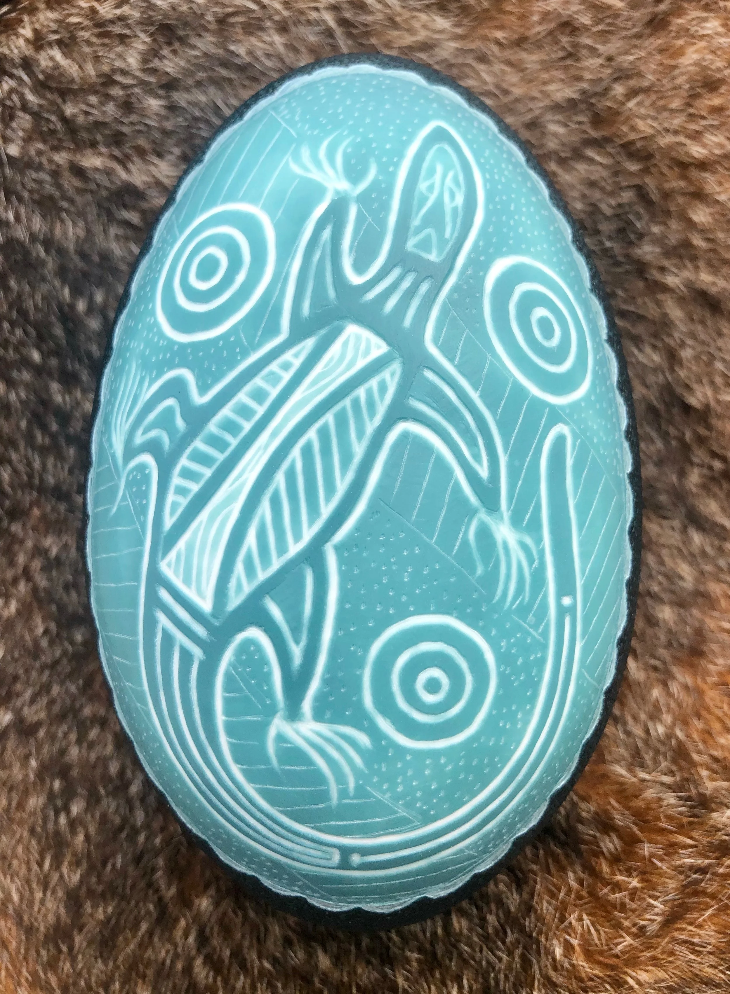 Custom Carved Emu Egg - two sides (dhinawaan gawu/dinawan gabuga)