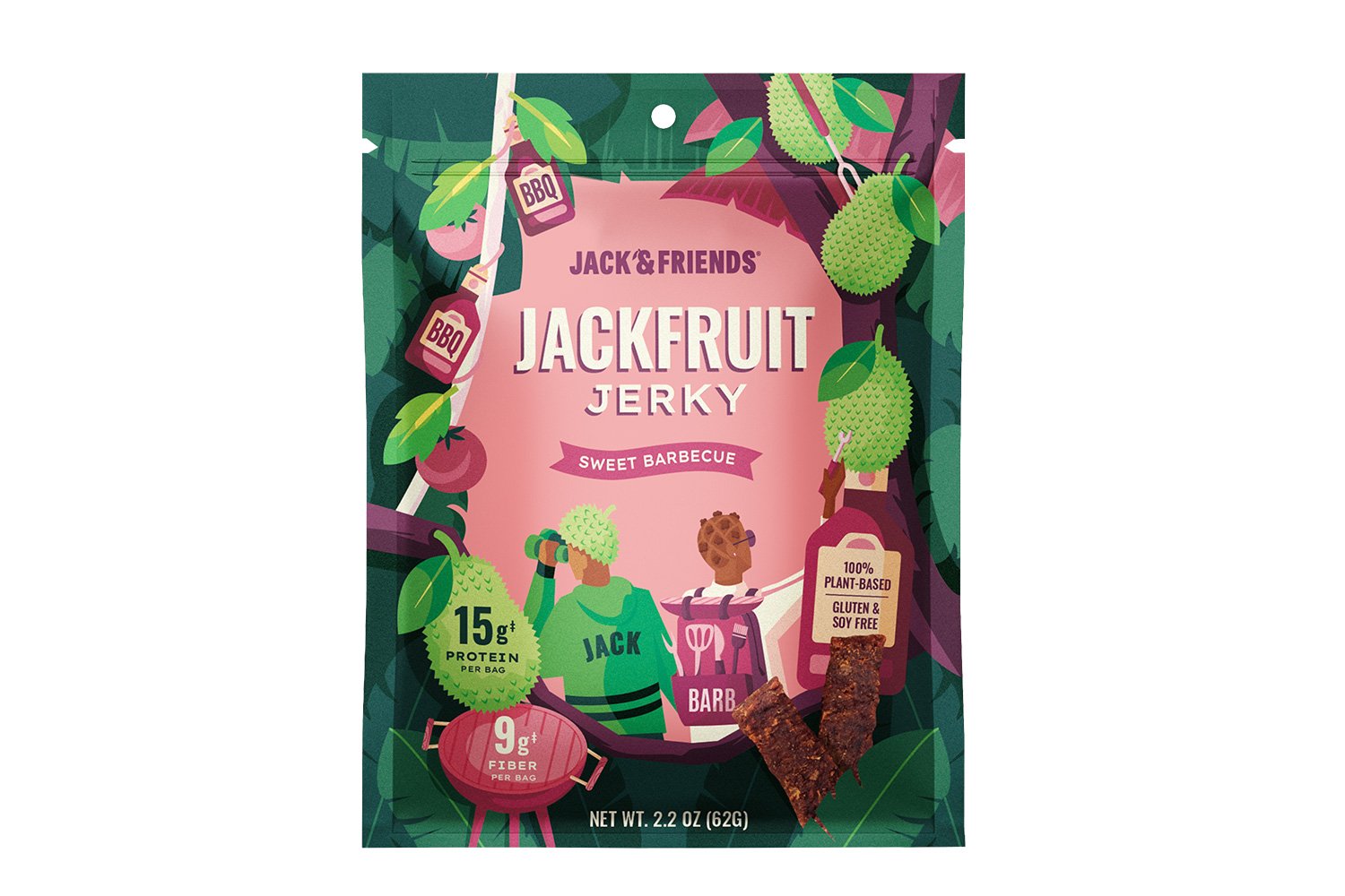 all natural, meatless, vegan jackfruit jerky - Jack &amp; Friends brand