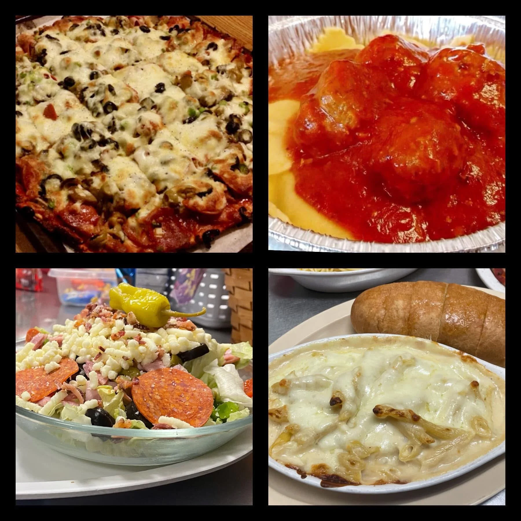 Pizza, pasta, salads