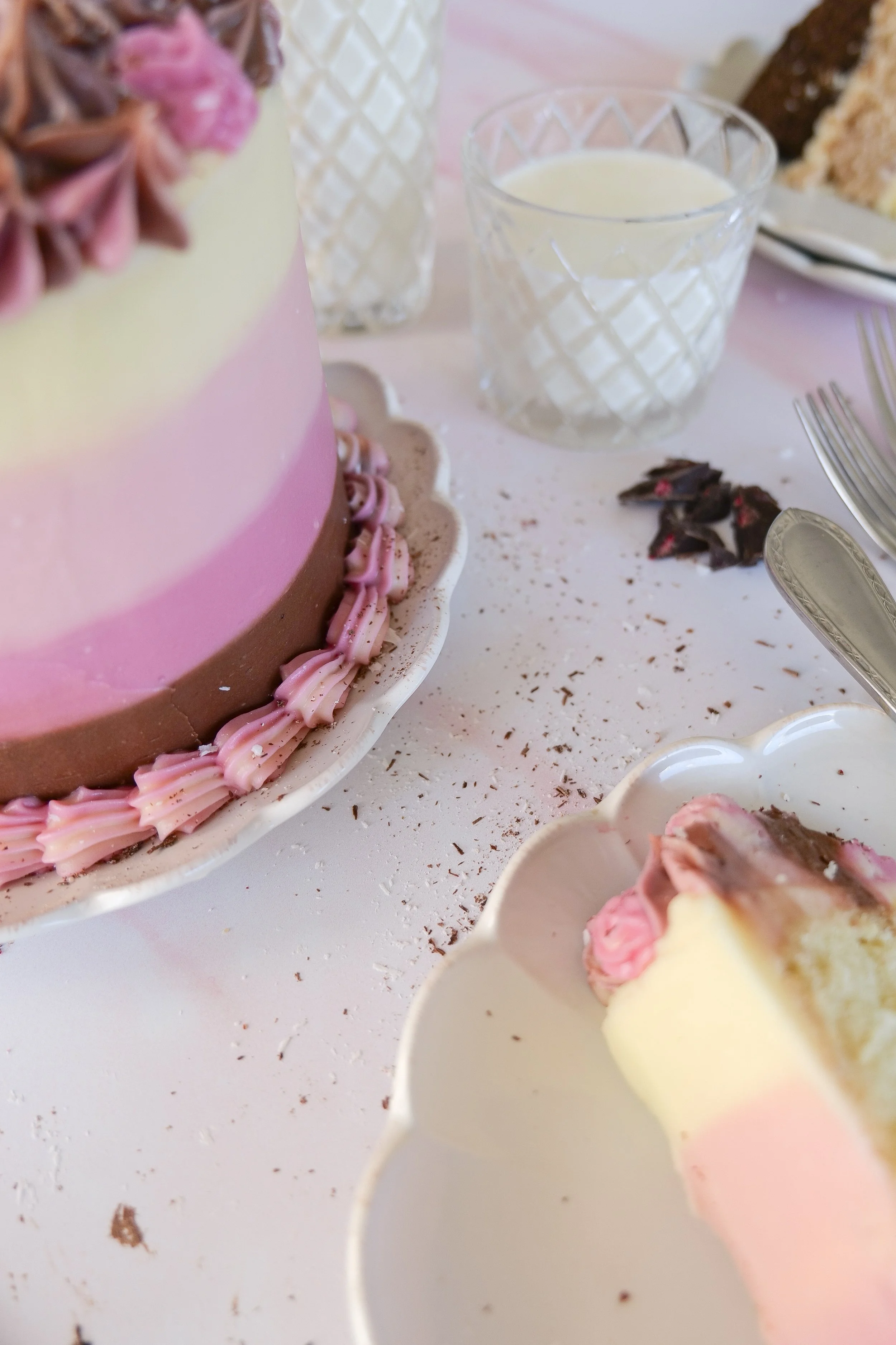 Neapolitan cake on a table