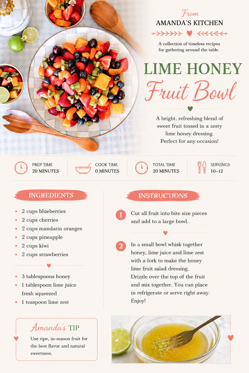 Honey lime fruit salad printable recipe card